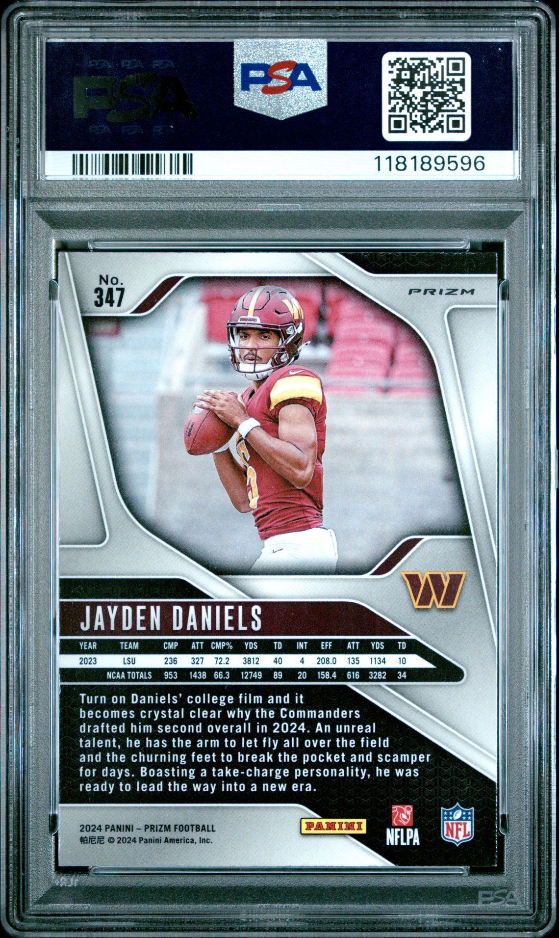2024 Panini Prizm Jayden Daniels #347 (Green Wave) Mint 9 back