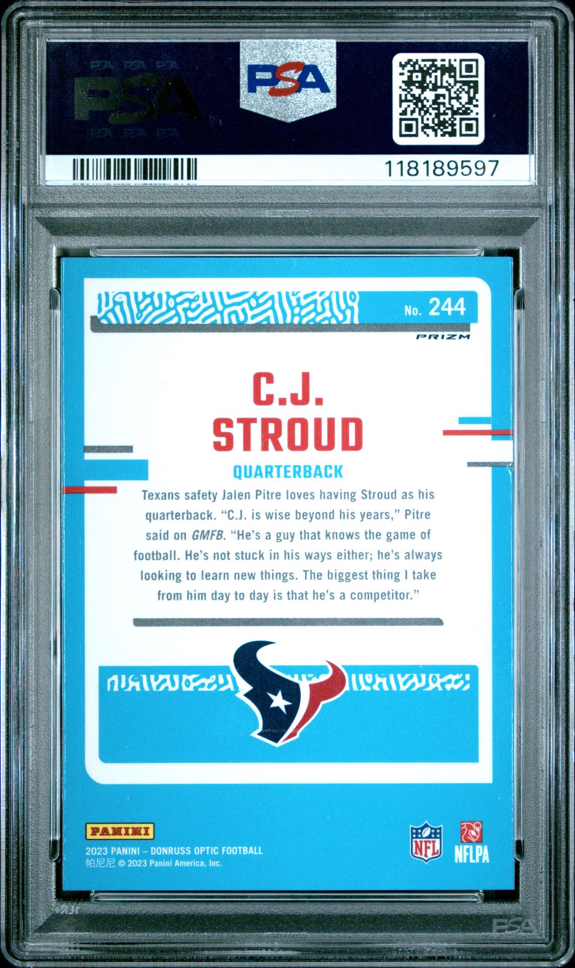 2023 Panini Donruss Optic Cj Stroud #244 (Green Velocity) Mint 9 back