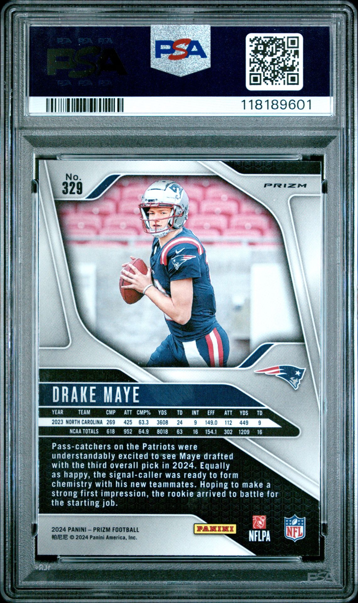 2024 Panini Prizm Drake Maye #329 (Lazer Prizm) Gem Mt 10 back