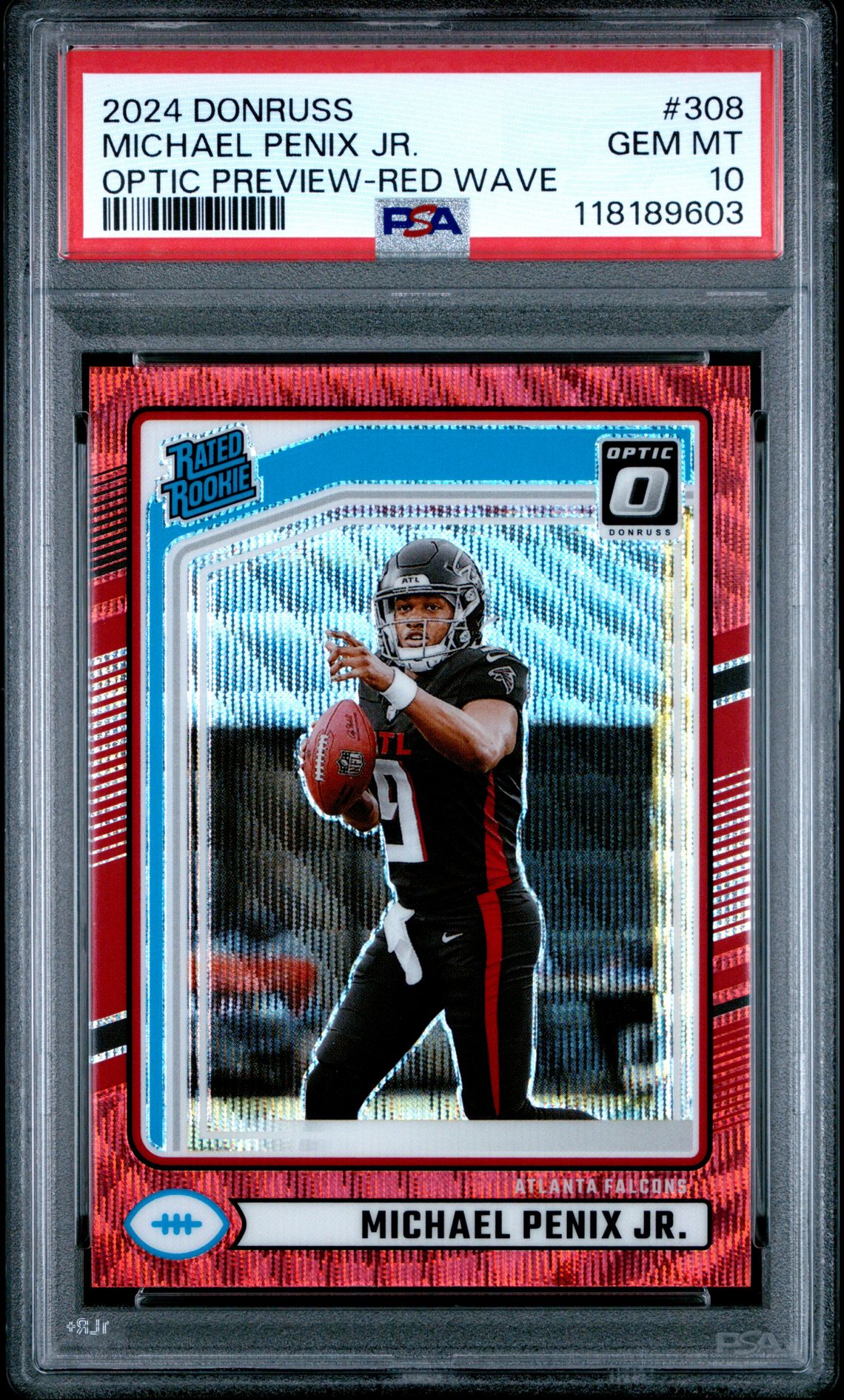 2024 Panini Donruss Michael Penix Jr. #308 (Optic Preview-Red Wave) Gem Mt 10 front