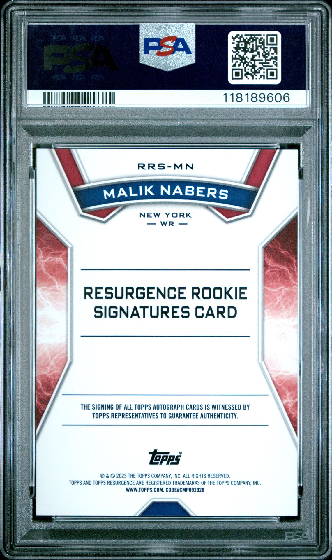2024 Topps Resurgence Resurgence Rookie Signatures Malik Nabers #Rrsmn (Resurgence Rookie Signature) Gem Mt 10 back