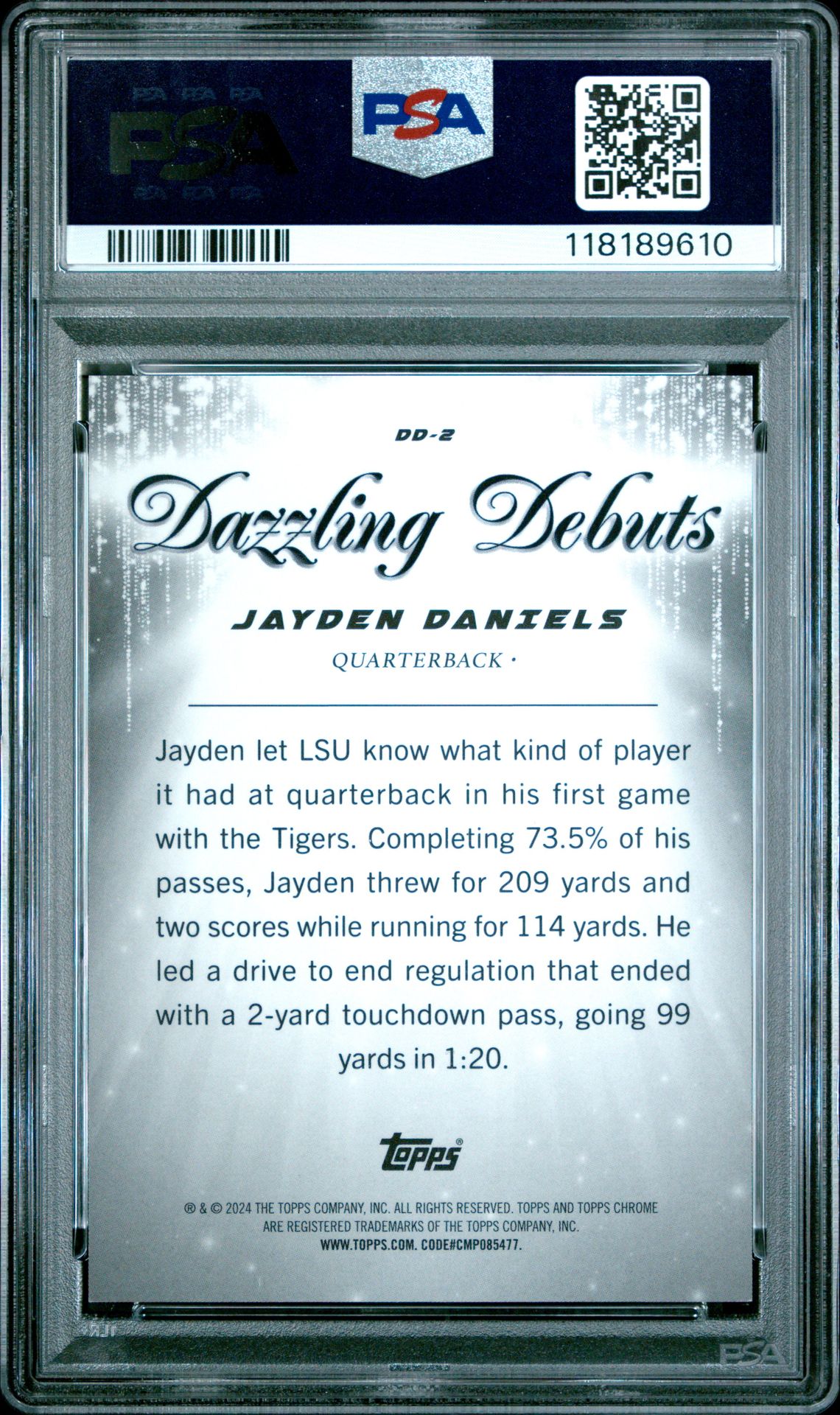 2024 Topps Chrome Dazzling Debuts Jayden Daniels #Dd2 Gem Mt 10 back