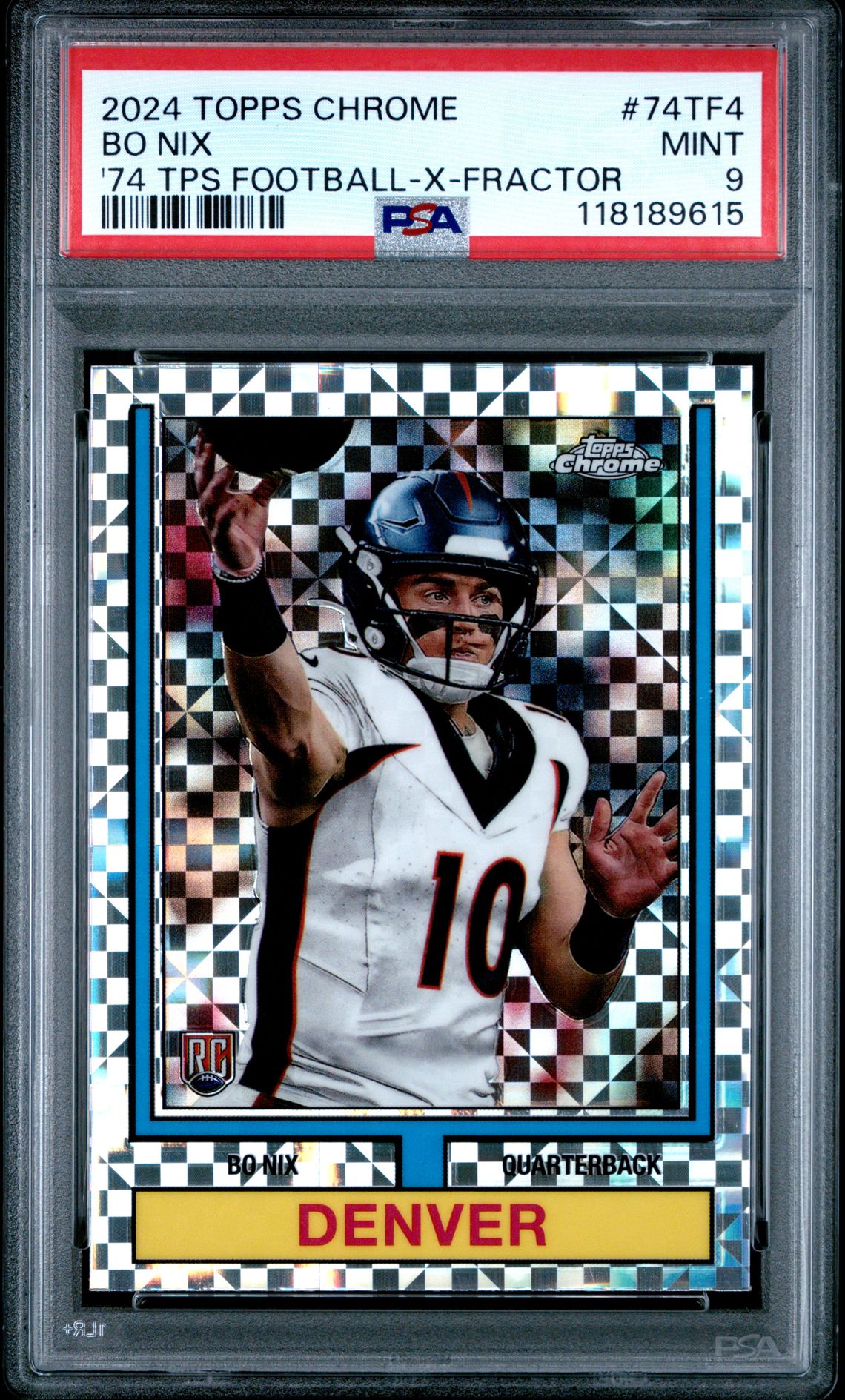 2024 Topps Chrome 1974 Topps Football Bo Nix #74Tf4 ('74 Tps Football-X-Fractor) Mint 9 front