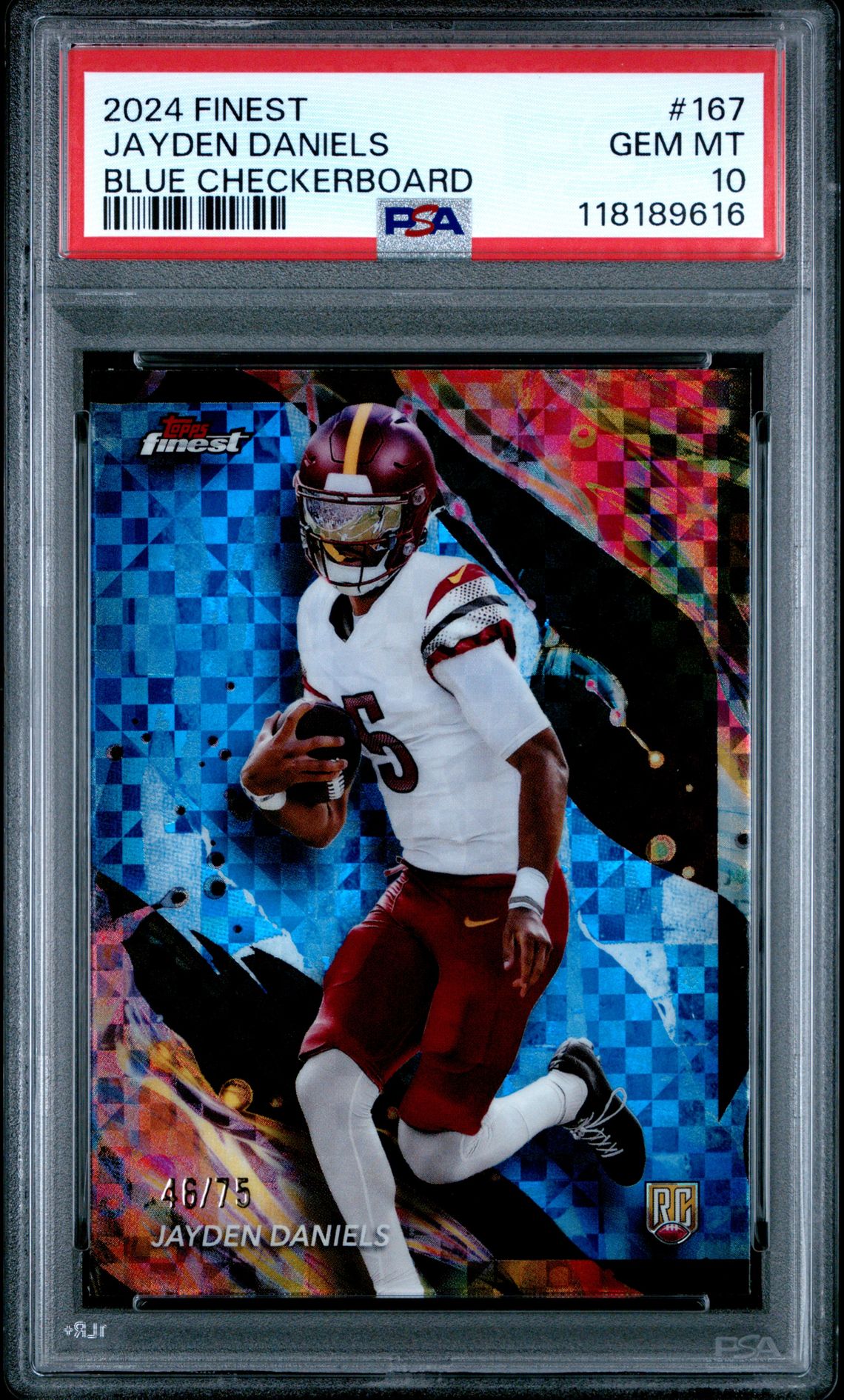 2024 Topps Finest Jayden Daniels #167 (Blue Checkerboard) Gem Mt 10 front