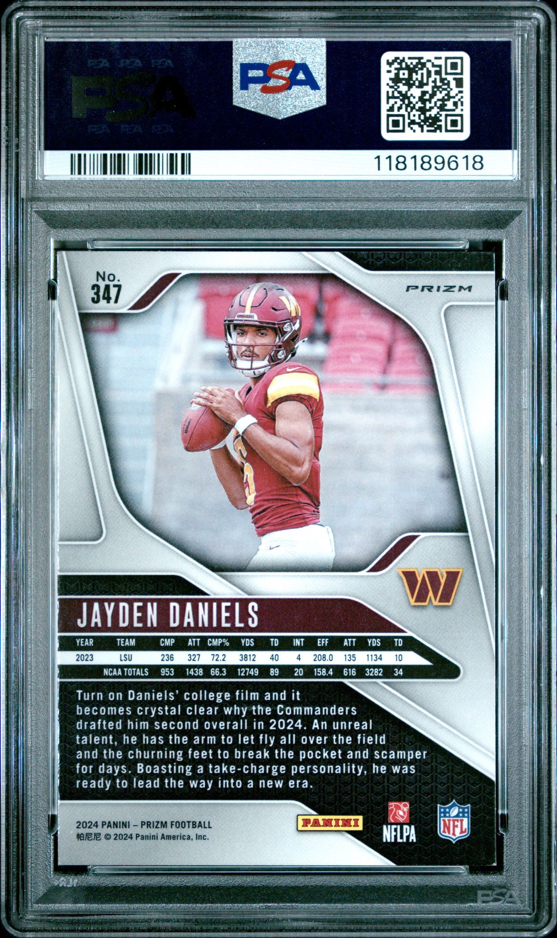 2024 Panini Prizm Jayden Daniels #347 (Orange Ice) Mint 9 back