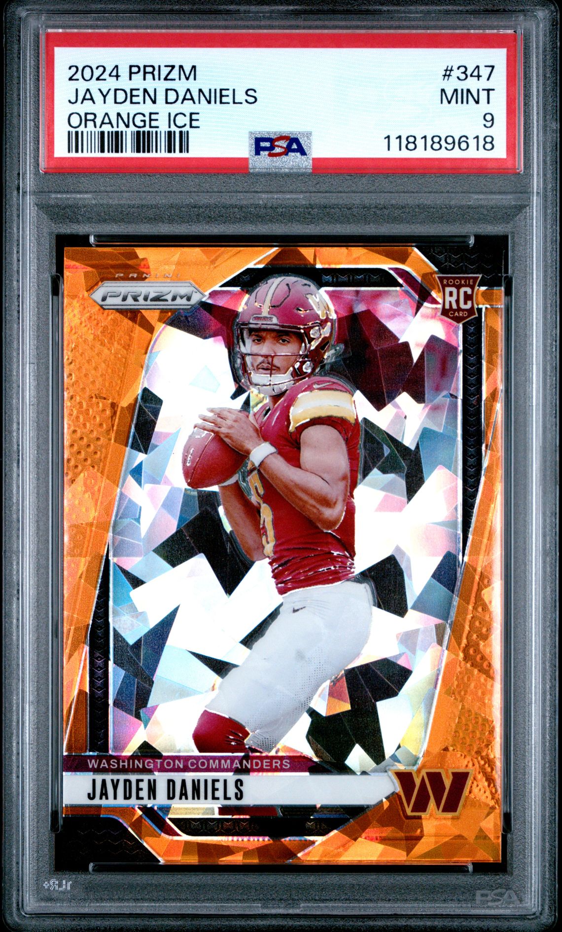 2024 Panini Prizm Jayden Daniels #347 (Orange Ice) Mint 9 front