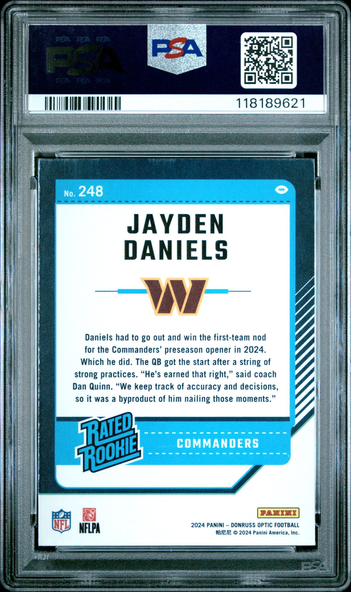 2024 Panini Donruss Optic Jayden Daniels #248 Mint 9 back