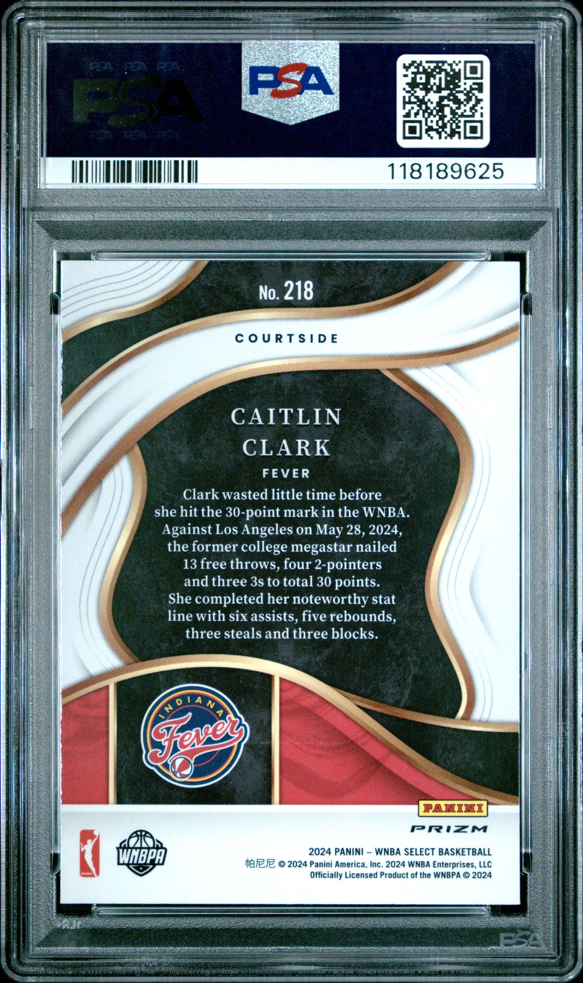 2024 Panini Select Wnba Caitlin Clark #218 (Pink Ice) Gem Mt 10 back