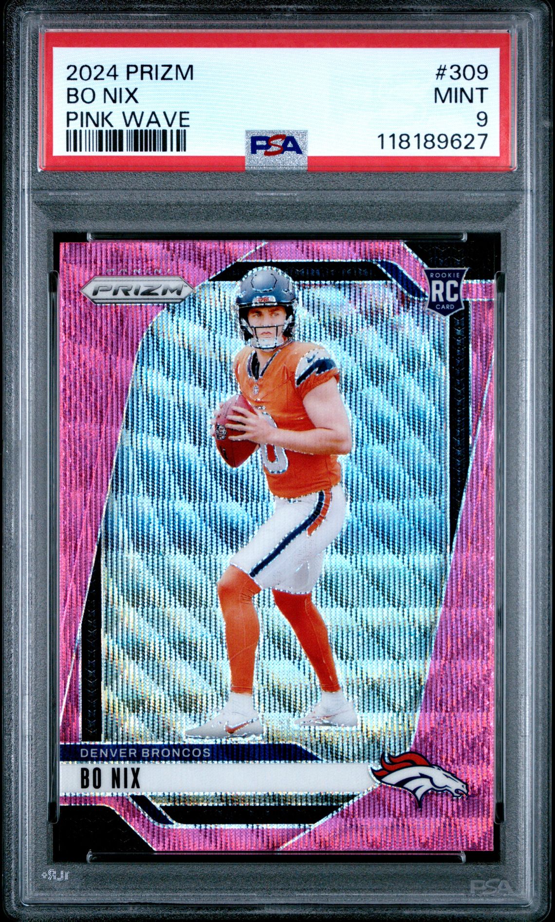 2024 Panini Prizm Bo Nix #309 (Pink Wave) Mint 9 front