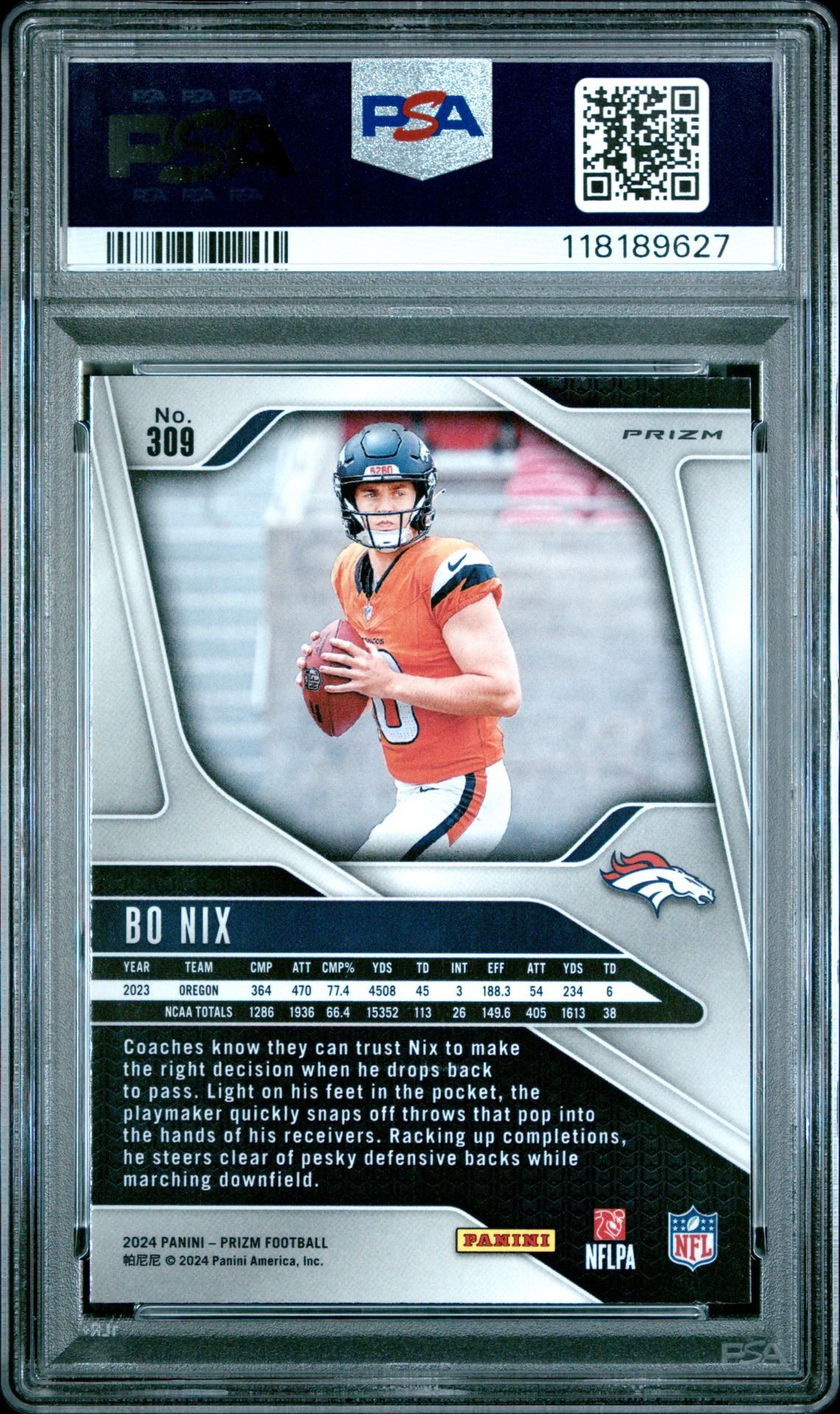 2024 Panini Prizm Bo Nix #309 (Pink Wave) Mint 9 back