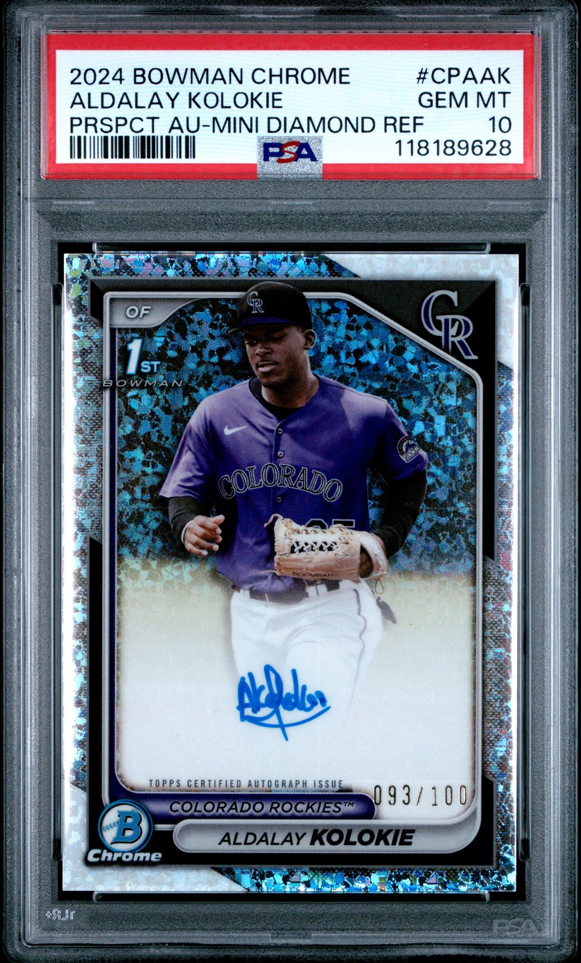 2024 Bowman Chrome Prospect Autographs Aldalay Kolokie #Cpaak (Prspct Au-Mini Diamond Ref) Gem Mt 10 front