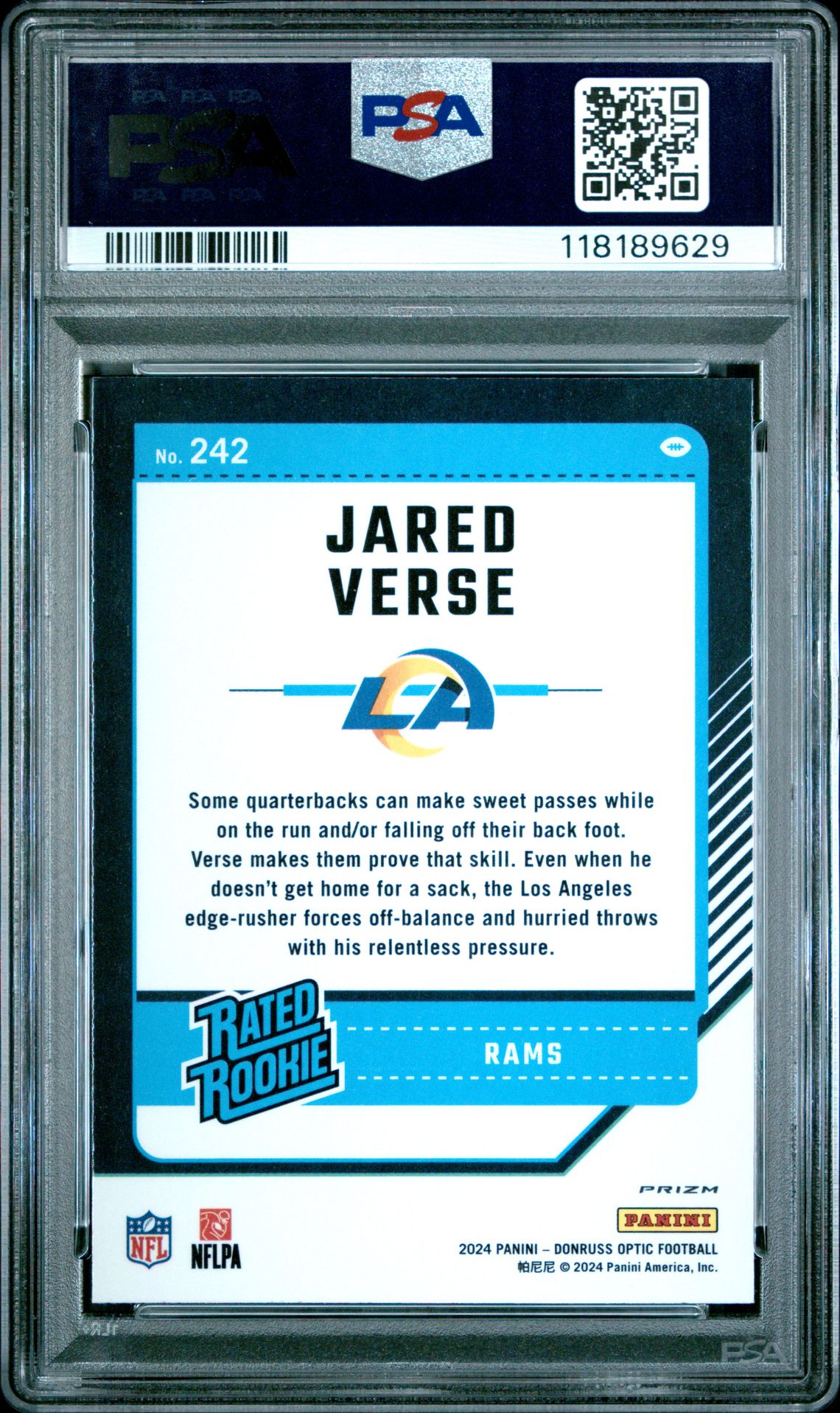 2024 Panini Donruss Optic Jared Verse #242 (Pink) Gem Mt 10 back