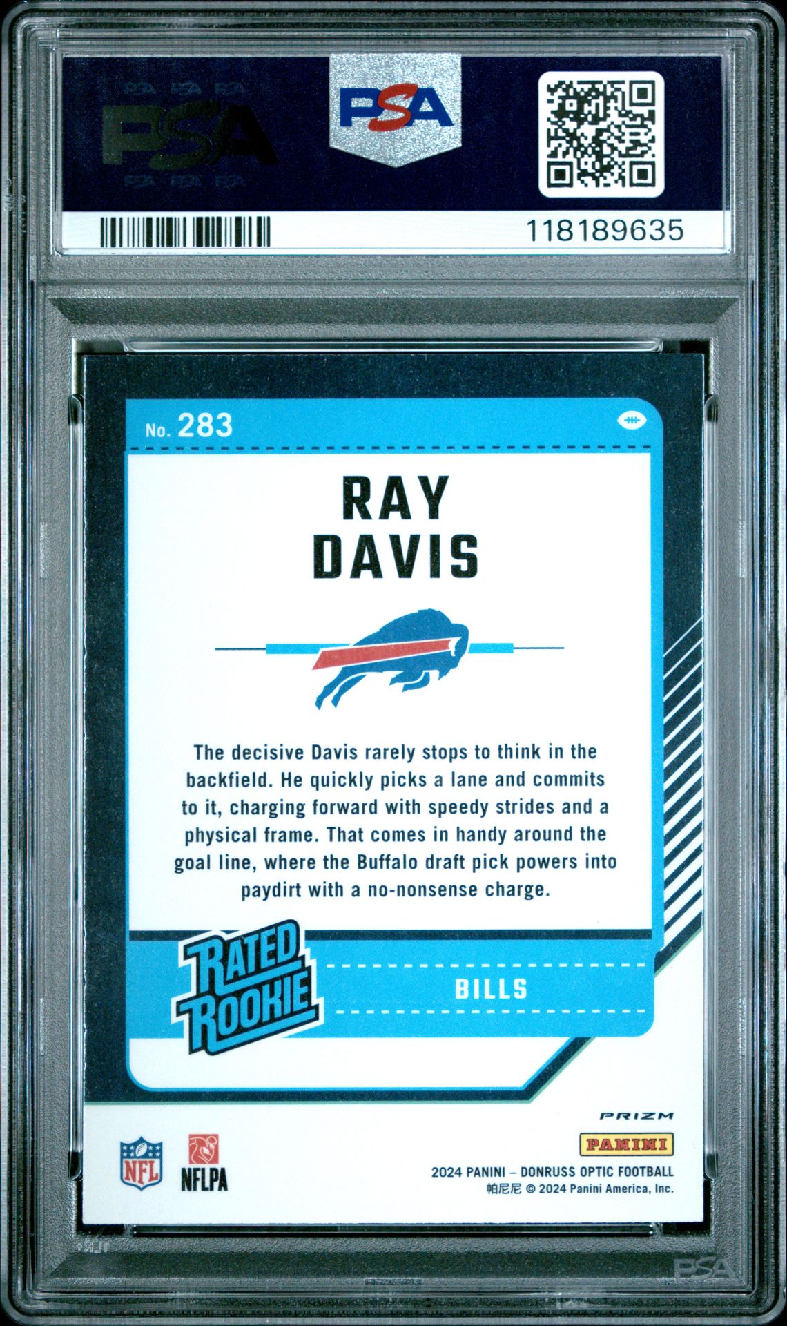 2024 Panini Donruss Optic Ray Davis #283 (Purple Scope) Mint 9 back
