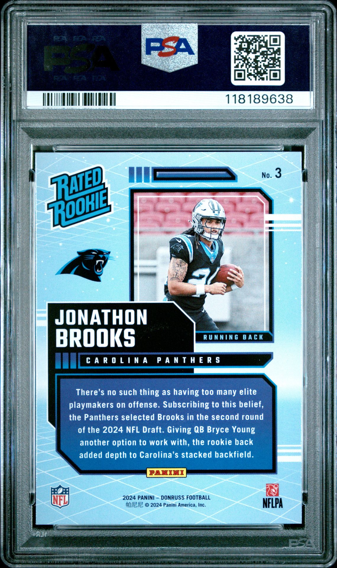2024 Panini Donruss Rated Rookies Retro Jonathon Brooks #3 Mint 9 back