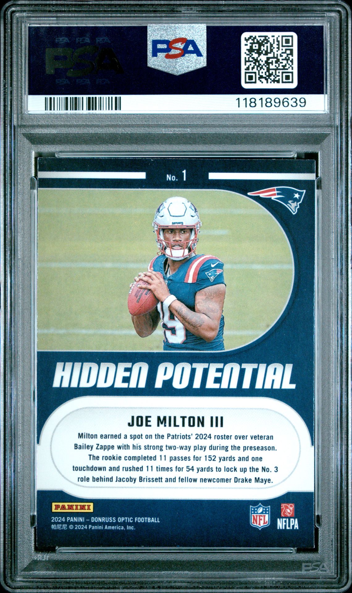 2024 Panini Donruss Optic Hidden Potential Joe Milton Iii #1 Mint 9 back