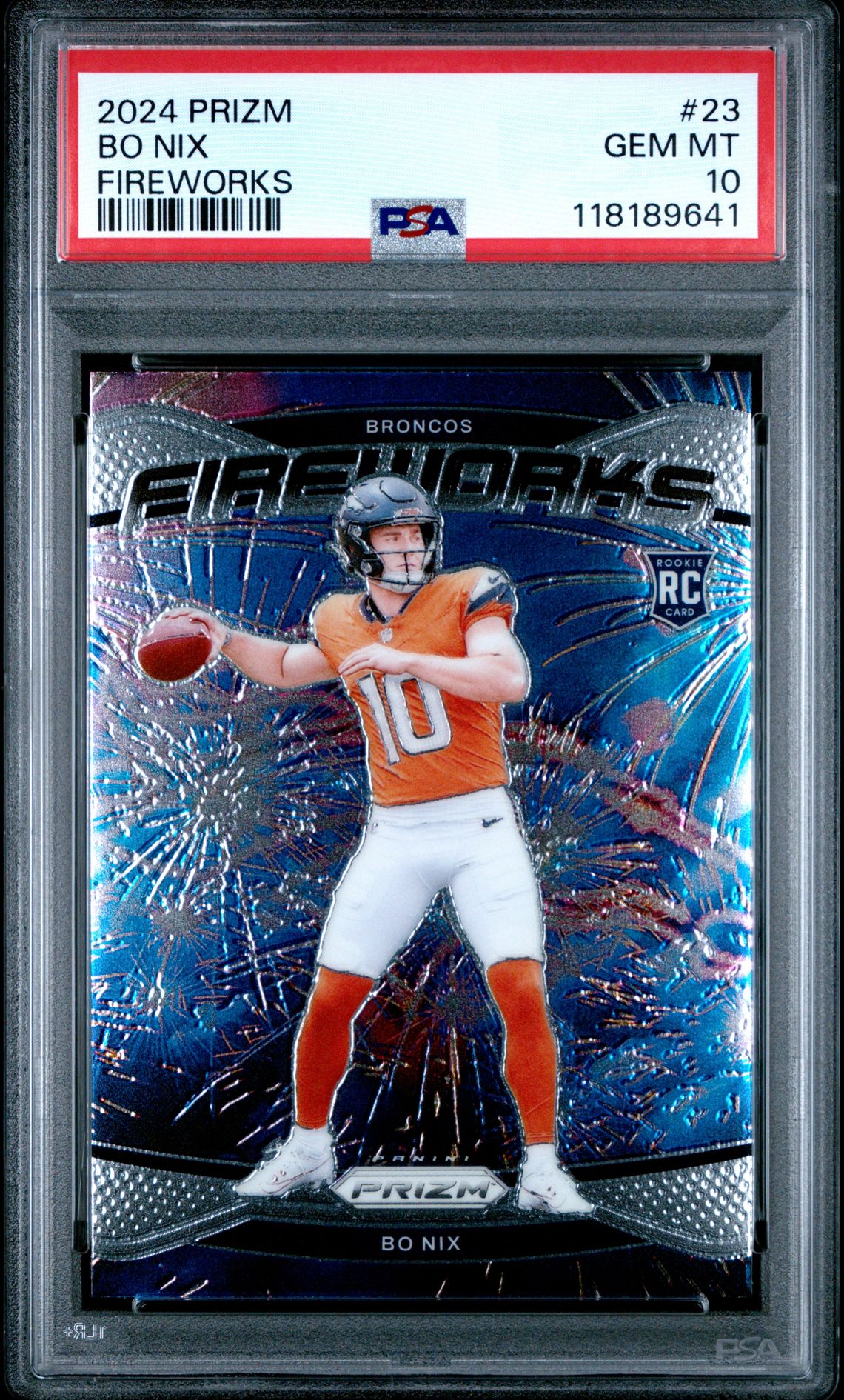 2024 Panini Prizm Fireworks Bo Nix #23 Gem Mt 10 front