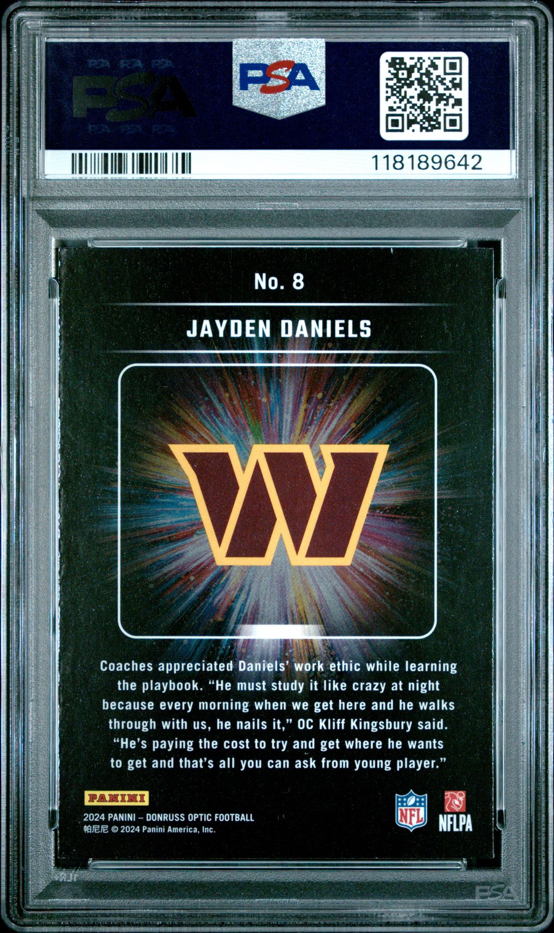 2024 Panini Donruss Optic Light It Up Jayden Daniels #8 Gem Mt 10 back