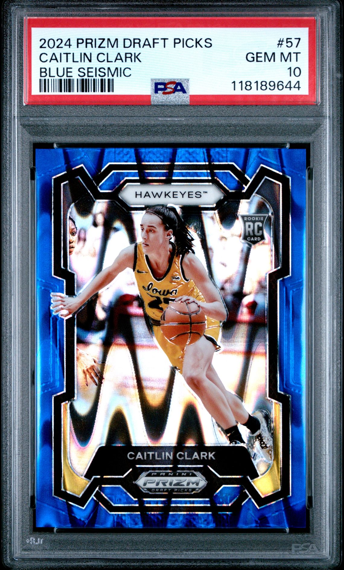 2024 Panini Prizm Draft Picks Caitlin Clark #57 (Blue Seismic) Gem Mt 10 front