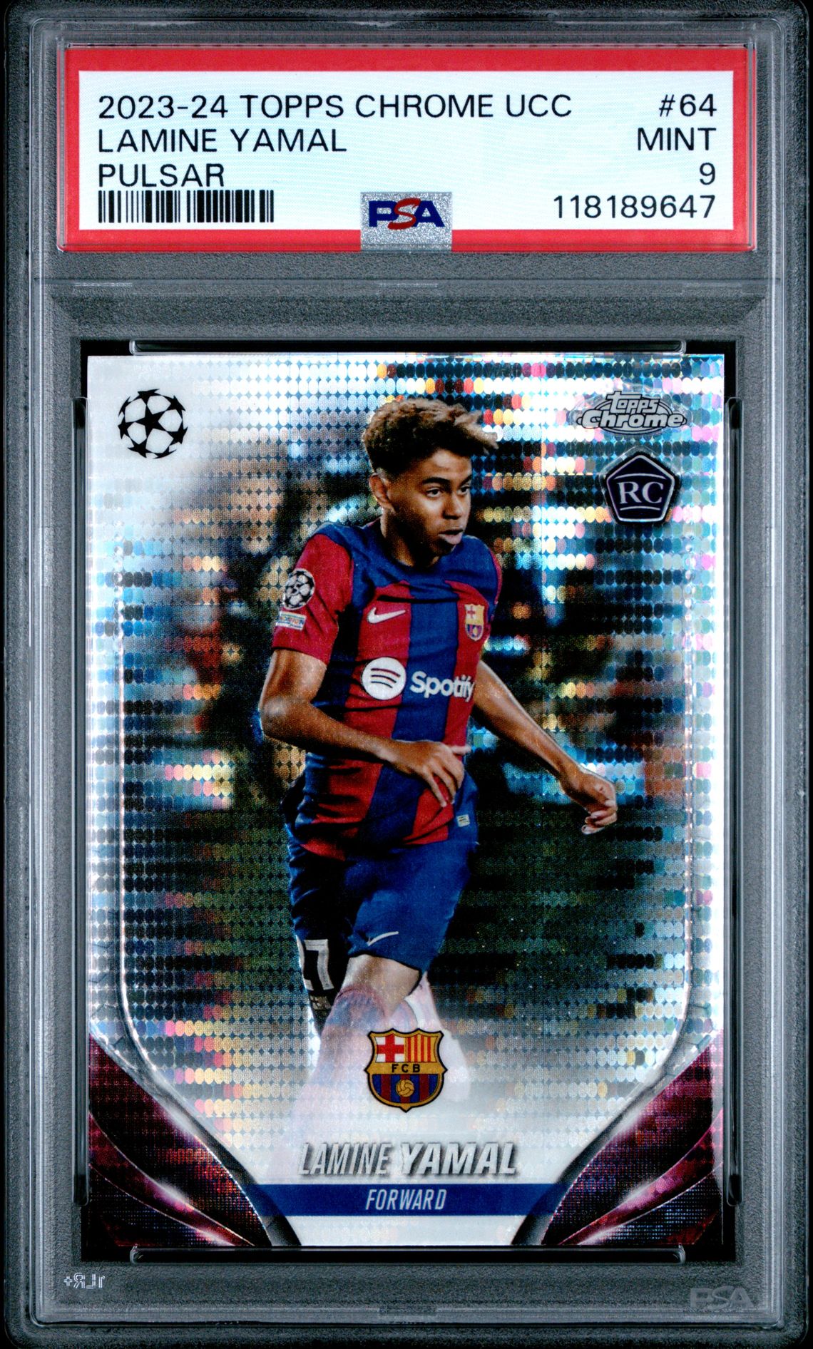 2023-24 Topps Chrome Uefa Club Competitions Lamine Yamal #64 (Pulsar) Mint 9 front