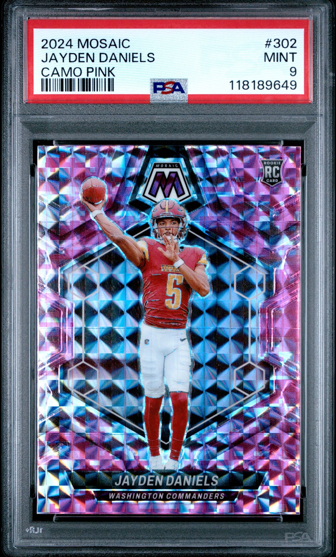 2024 Panini Mosaic Jayden Daniels #302 (Camo Pink) Mint 9 front