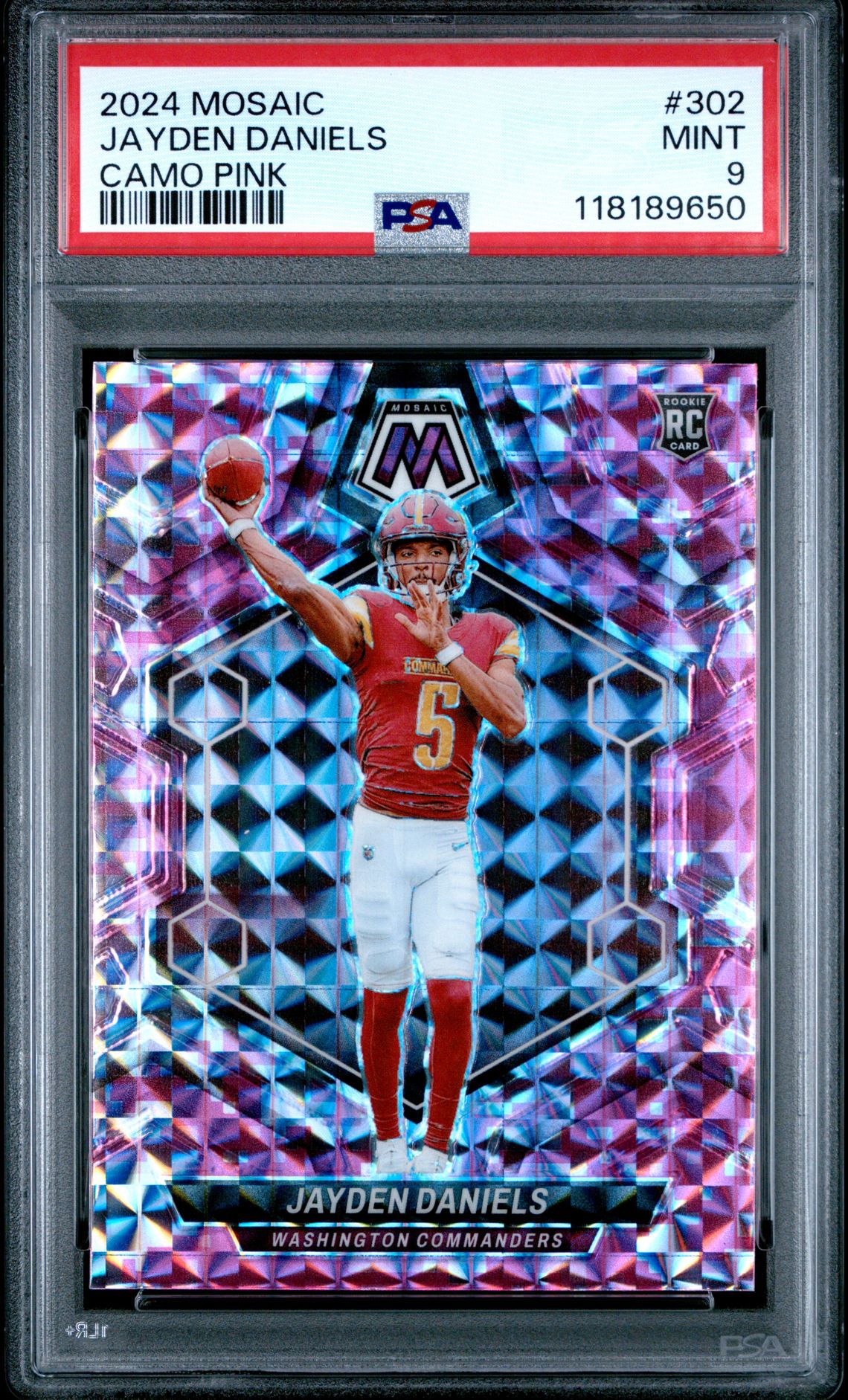 2024 Panini Mosaic Jayden Daniels #302 (Camo Pink) Mint 9 front