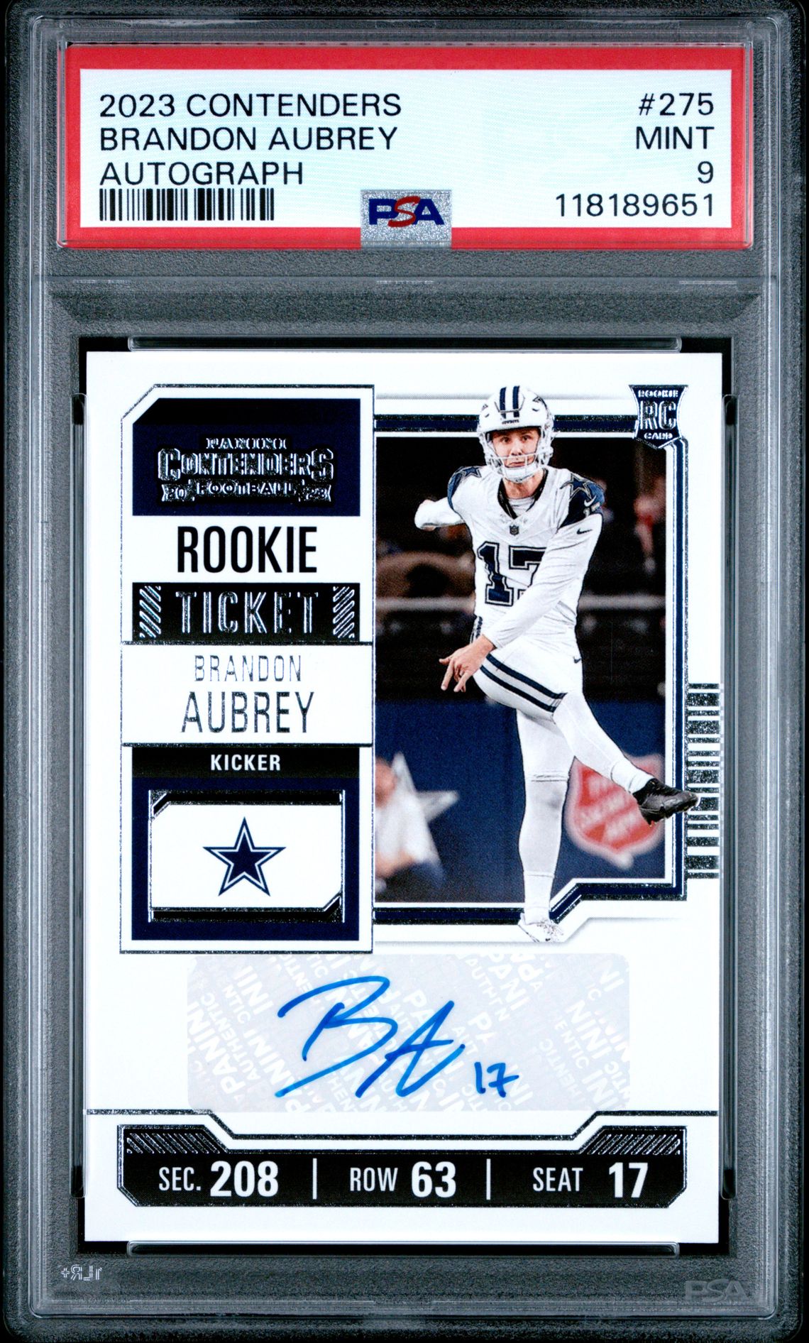 2023 Panini Contenders Brandon Aubrey #275 (Autograph) Mint 9 front