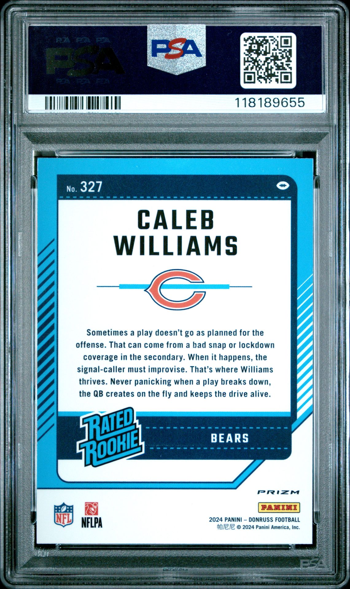 2024 Panini Donruss Caleb Williams #327 (Optic Preview-Red Wave) Gem Mt 10 back