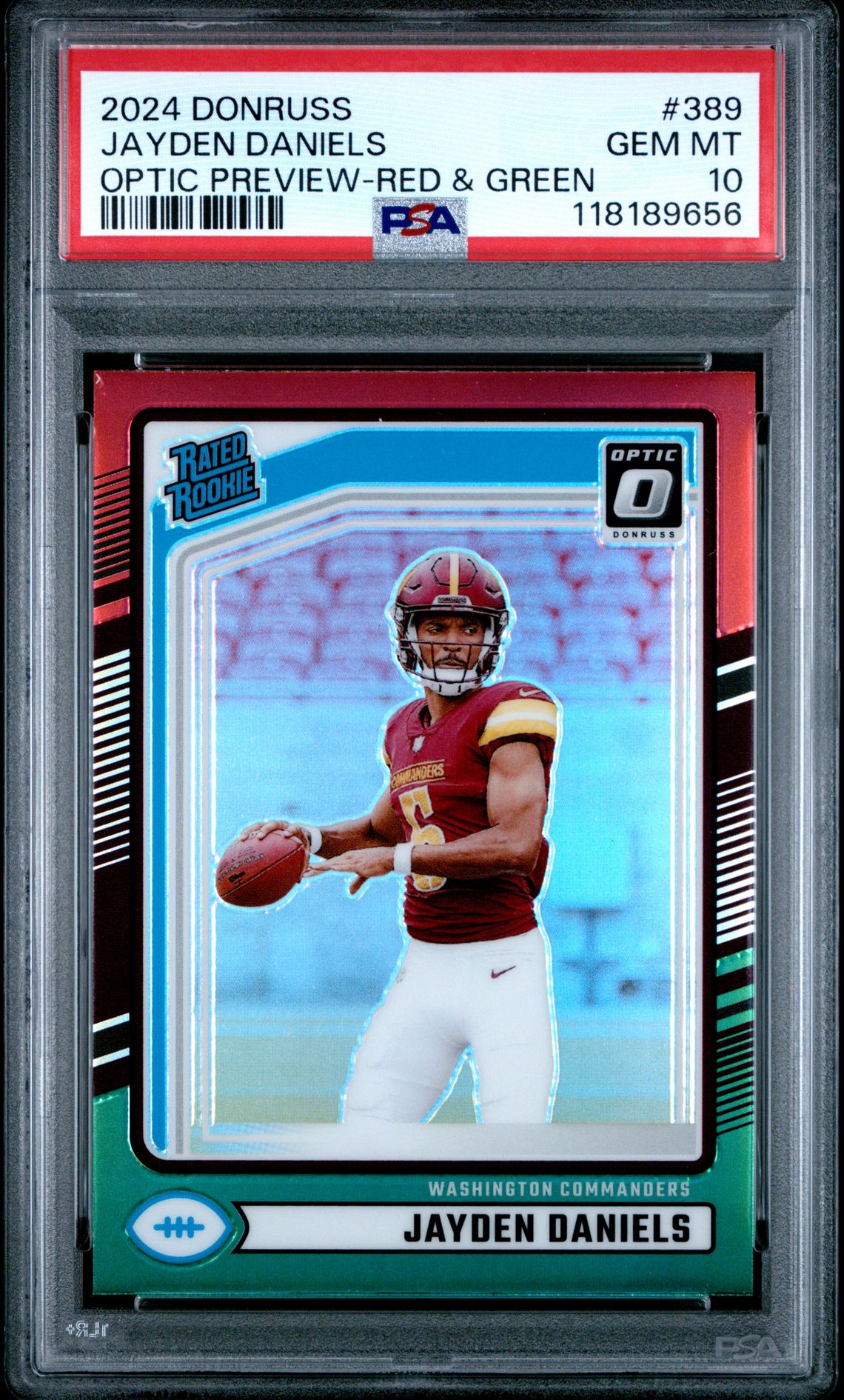 2024 Panini Donruss Jayden Daniels #389 (Optic Preview-Red & Green) Gem Mt 10 front