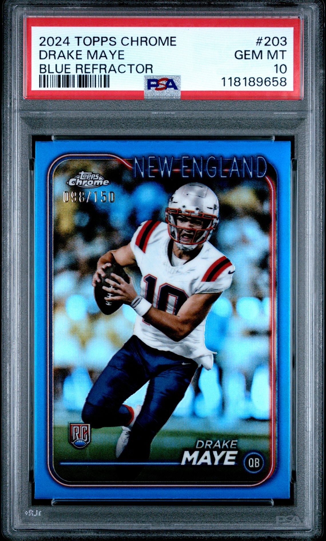 2024 Topps Chrome Drake Maye #203 (Blue Refractor) Gem Mt 10 front