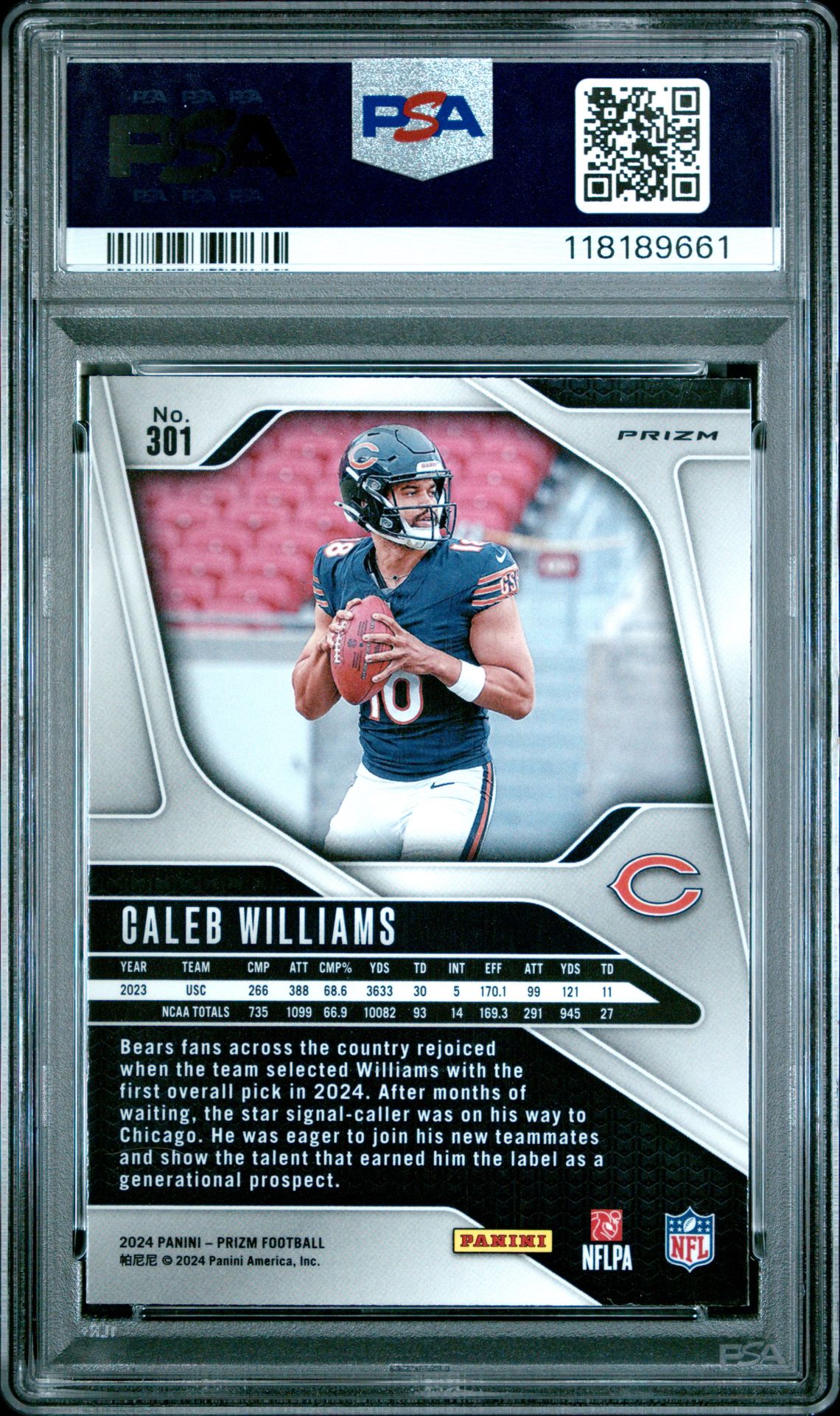 2024 Panini Prizm Caleb Williams #301 (Disco Prizm) Mint 9 back