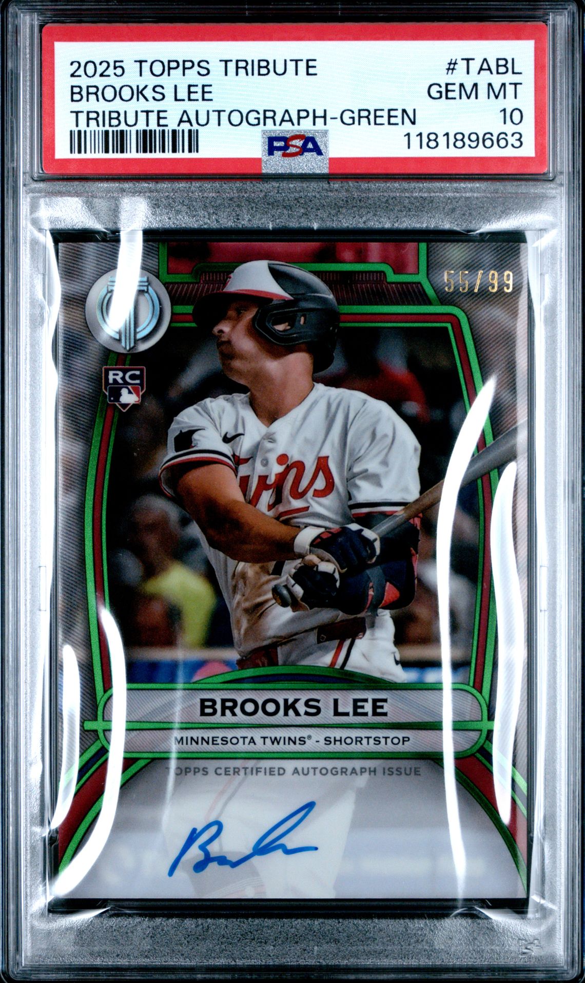 2025 Topps Tribute Tribute Autographs Brooks Lee #Tabl (Tribute Autograph-Green) Gem Mt 10 front