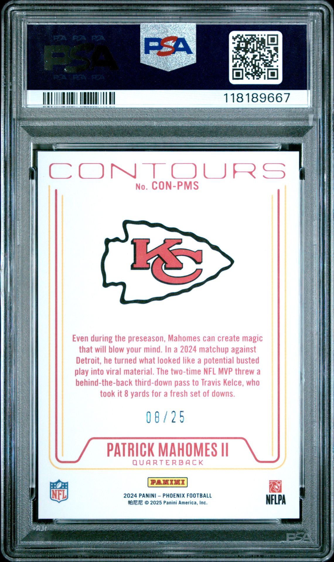 2024 Panini Phoenix Contours Patrick Mahomes Ii #Conpms (Contours-Green) Gem Mt 10 back