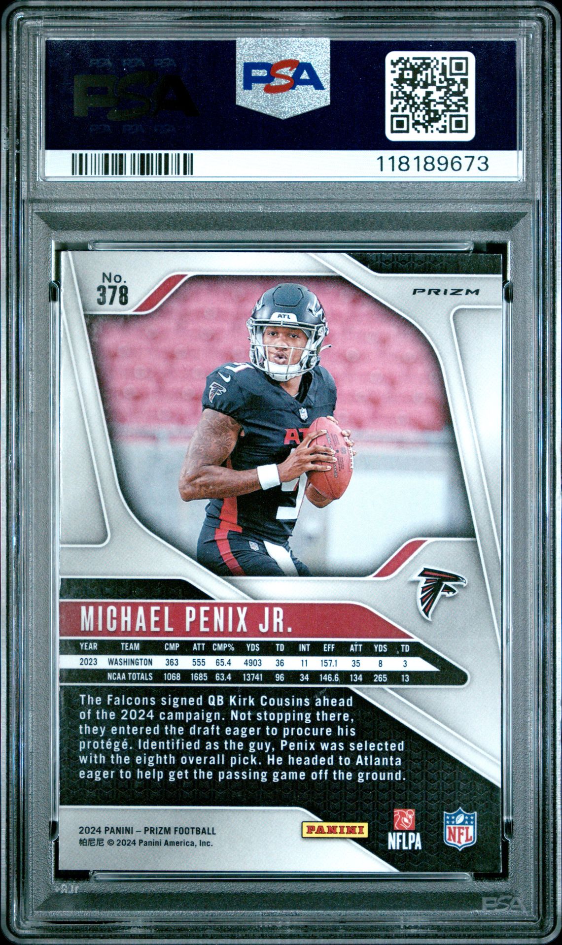 2024 Panini Prizm Michael Penix Jr. #378 (Lazer Prizm) Mint 9 back