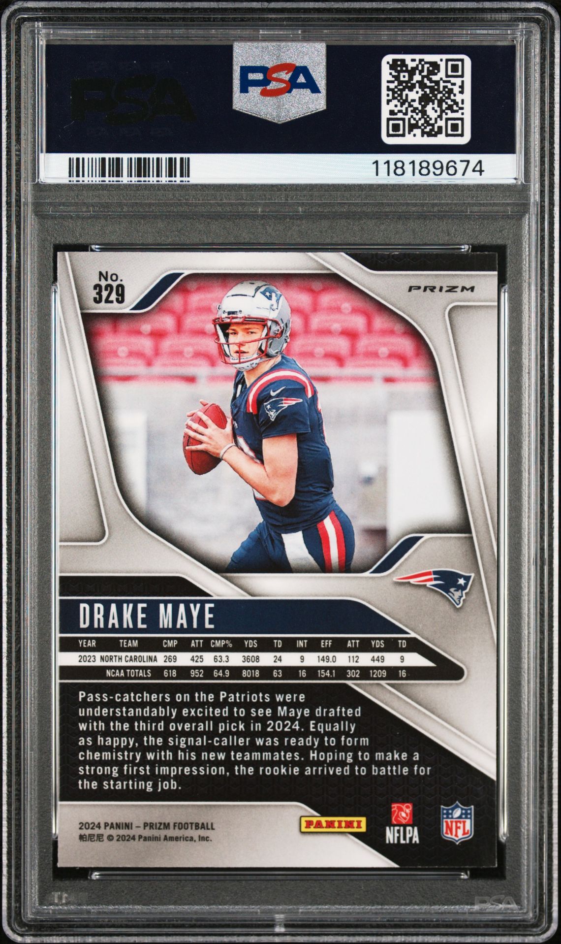 2024 Panini Prizm Drake Maye #329 (Silver Prizm) Mint 9 back
