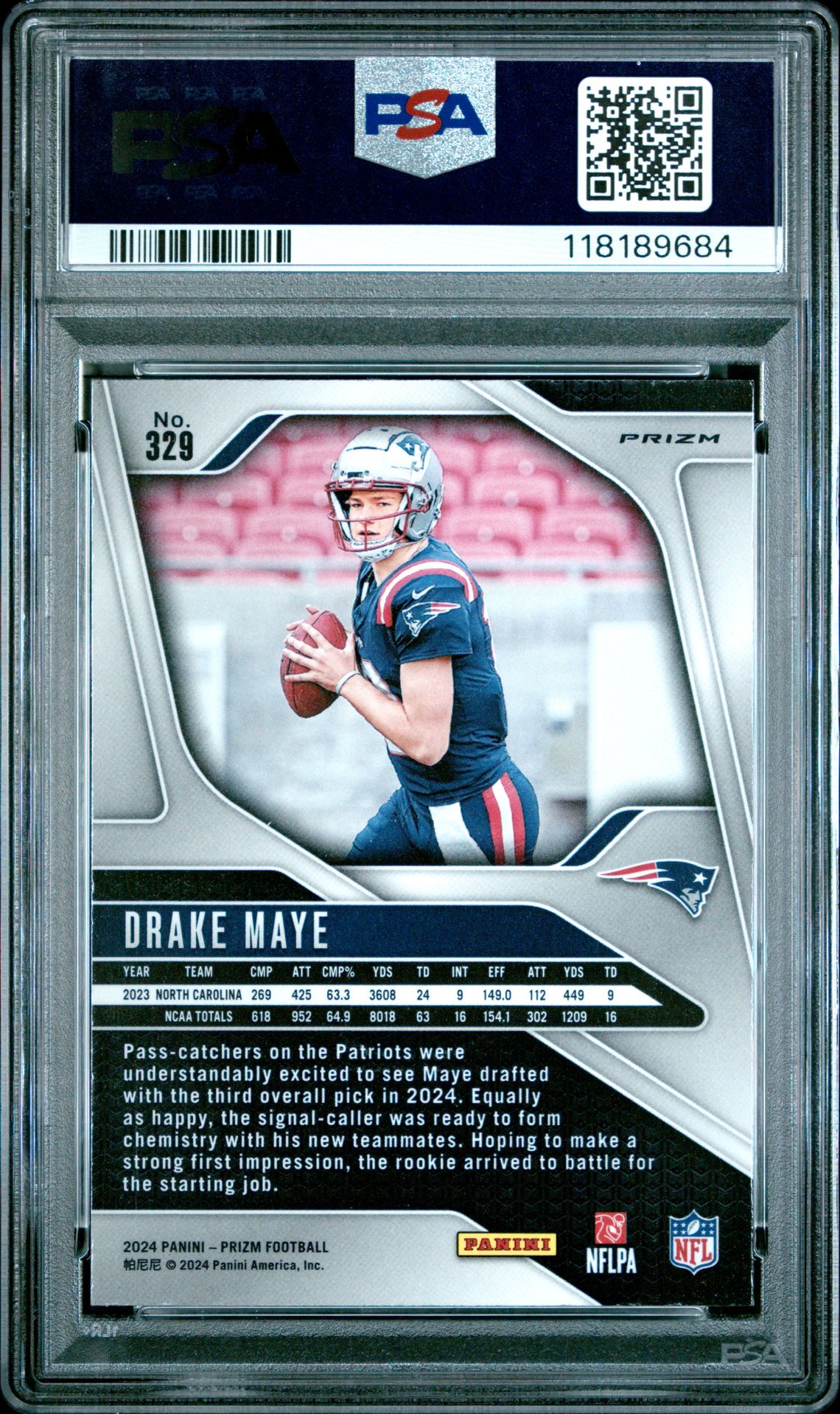 2024 Panini Prizm Drake Maye #329 (Disco Prizm) Gem Mt 10 back