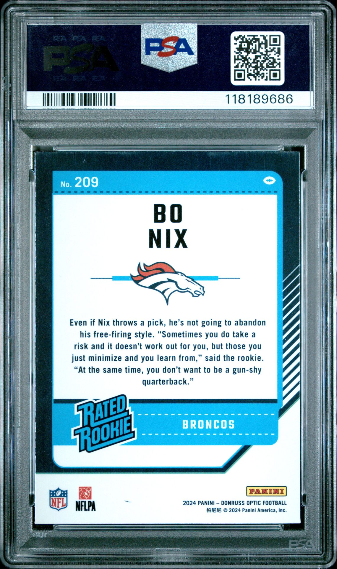 2024 Panini Donruss Optic Bo Nix #209 Mint 9 back
