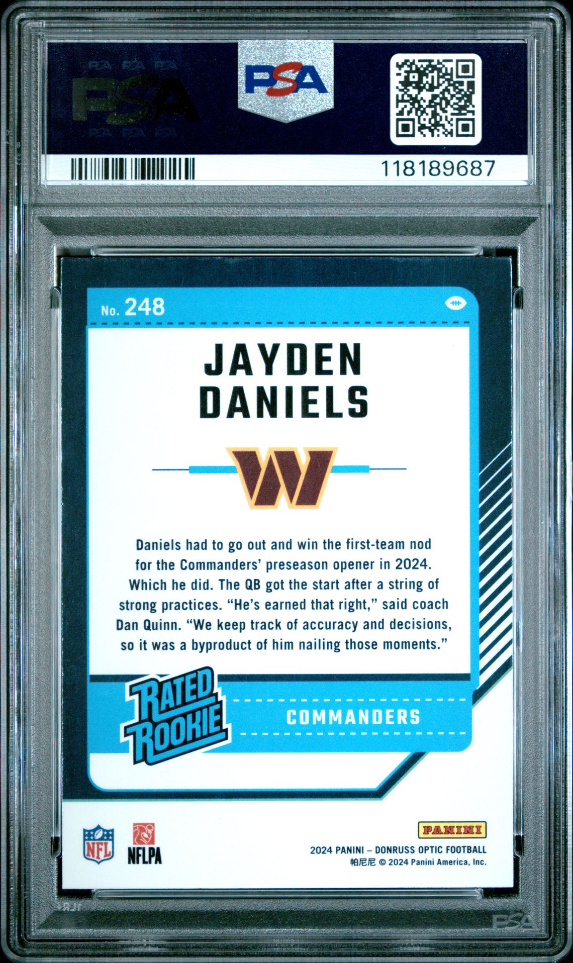 2024 Panini Donruss Optic Jayden Daniels #248 Mint 9 back