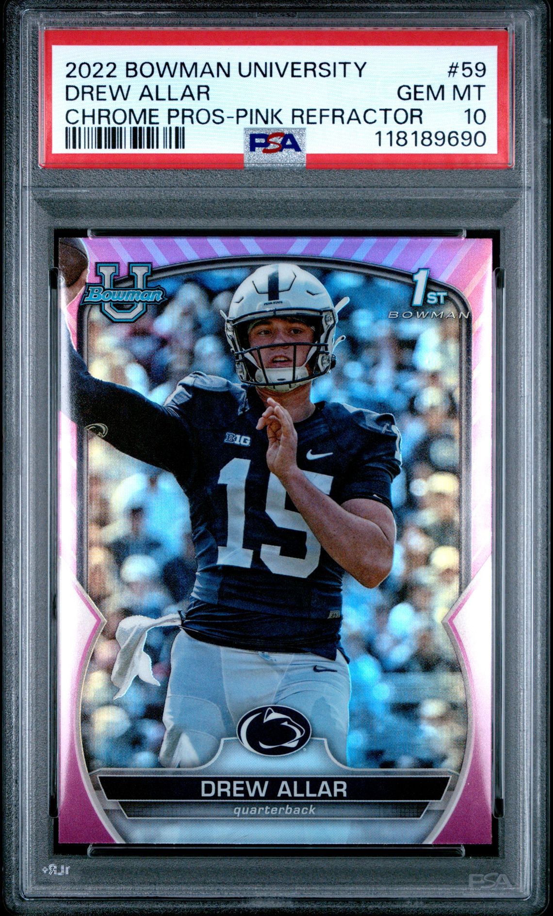 2022 Bowman University Chrome Prospects Drew Allar #59 (Chrome Pros-Pink Refractor) Gem Mt 10 front