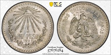 1921-M Peso KM-455  Ag MS64