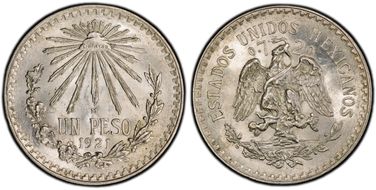 1921-M Peso KM-455  Ag MS64
