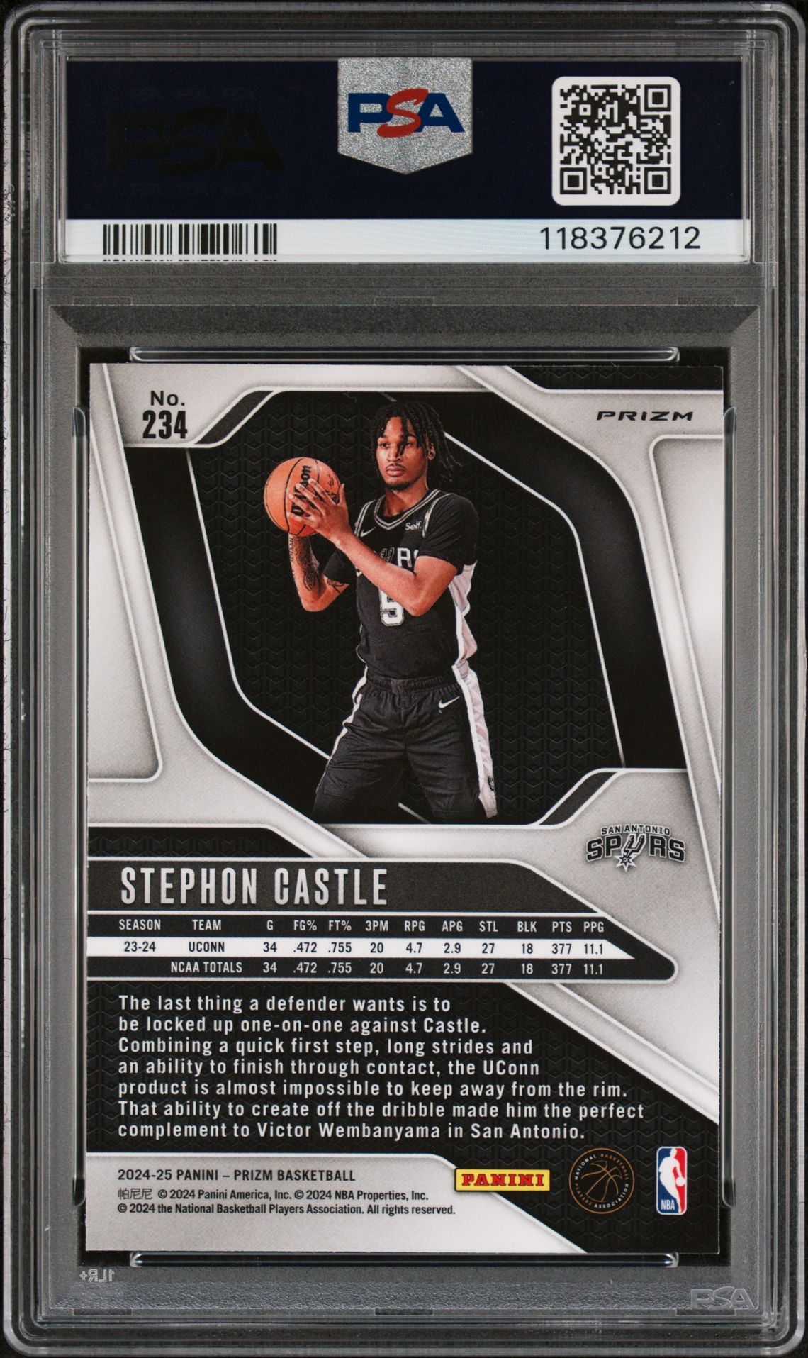 2024 Panini Prizm Stephon Castle #234 (Pink Ice) Gem Mt 10 back