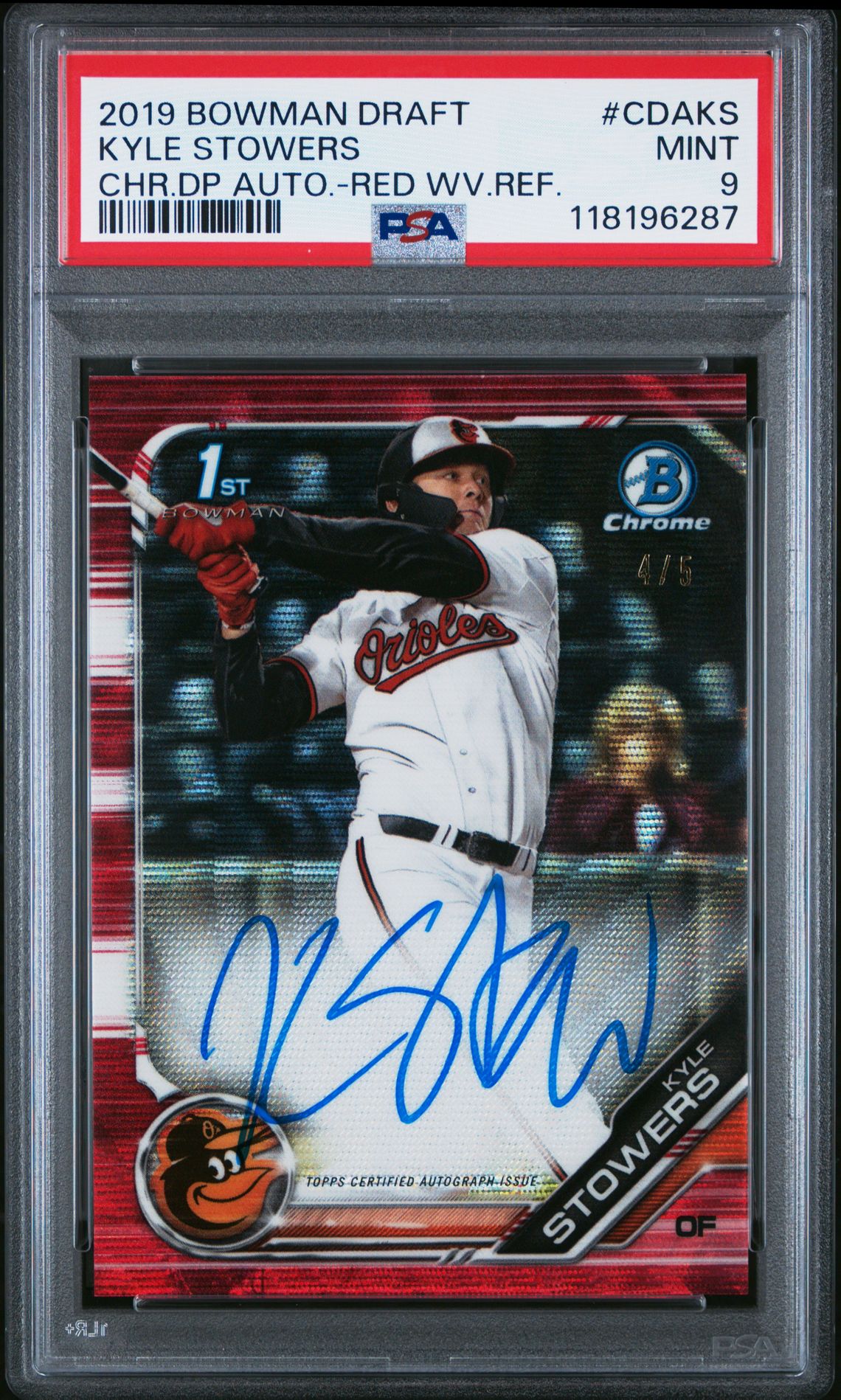 2019 Bowman BOWMAN DRAFT CHROME DRAFT PICKS AUTOGRAPH CHR.DP AUTO.-RED WV.REF. #CDAKS Kyle Stowers front