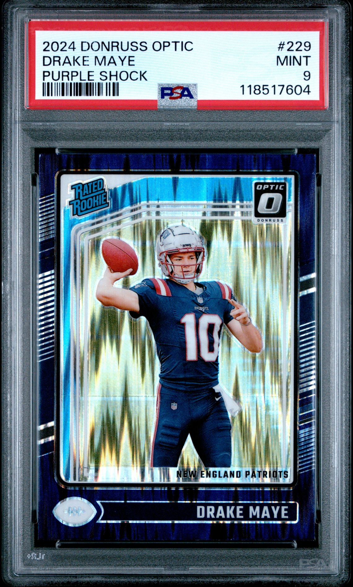 2024 Panini Donruss Optic Drake Maye #229 (Purple Shock) Mint 9 front