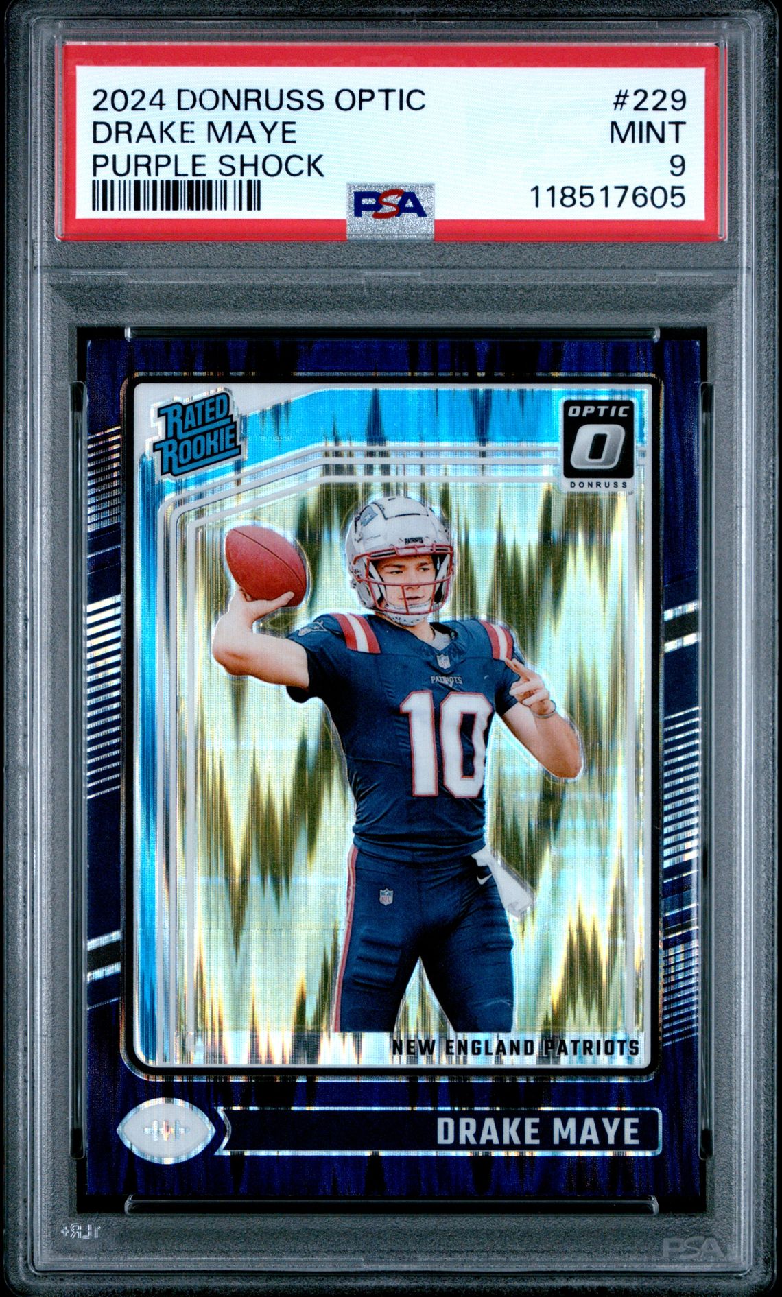 2024 Panini Donruss Optic Drake Maye #229 (Purple Shock) Mint 9 front