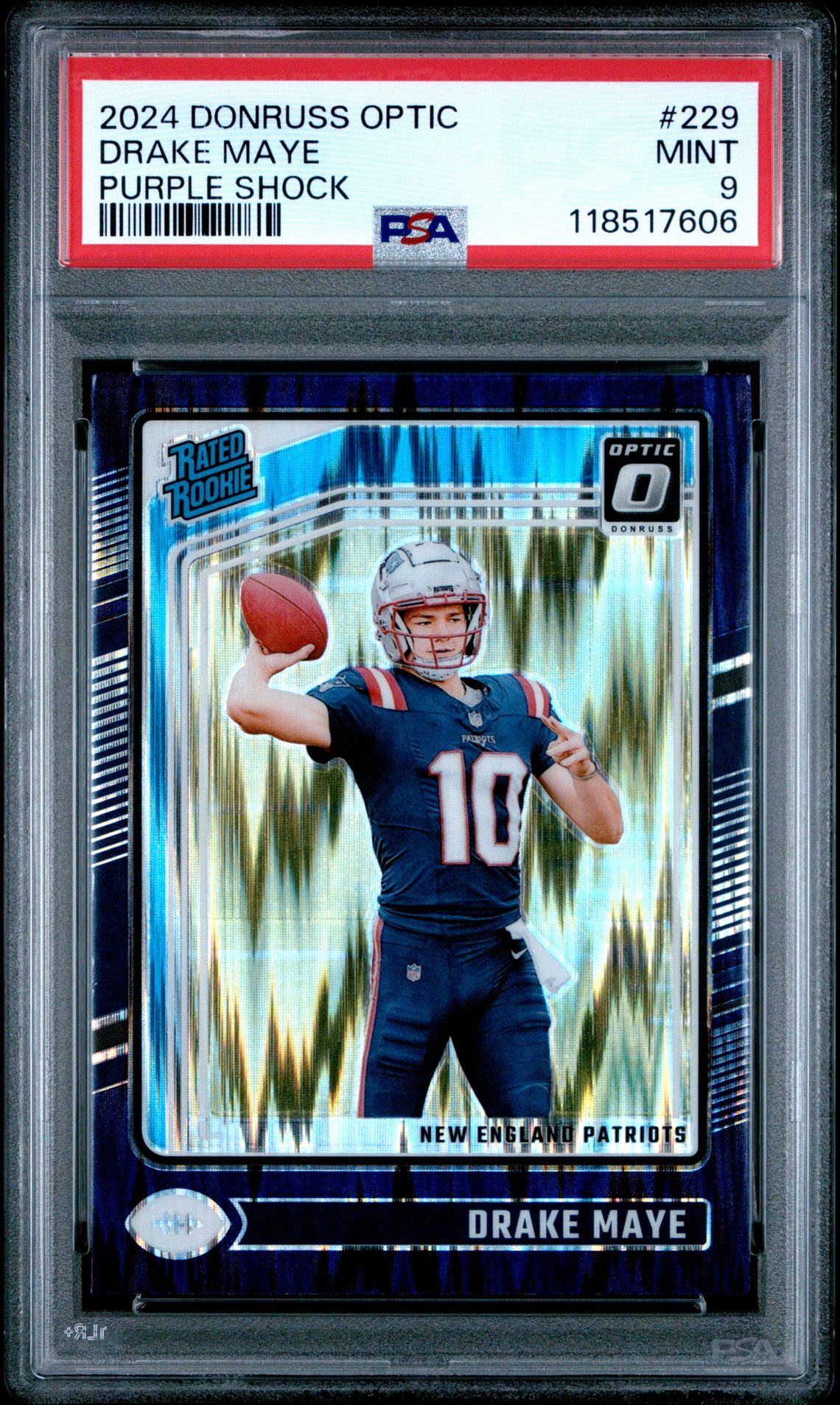 2024 Panini Donruss Optic Drake Maye #229 (Purple Shock) Mint 9 front