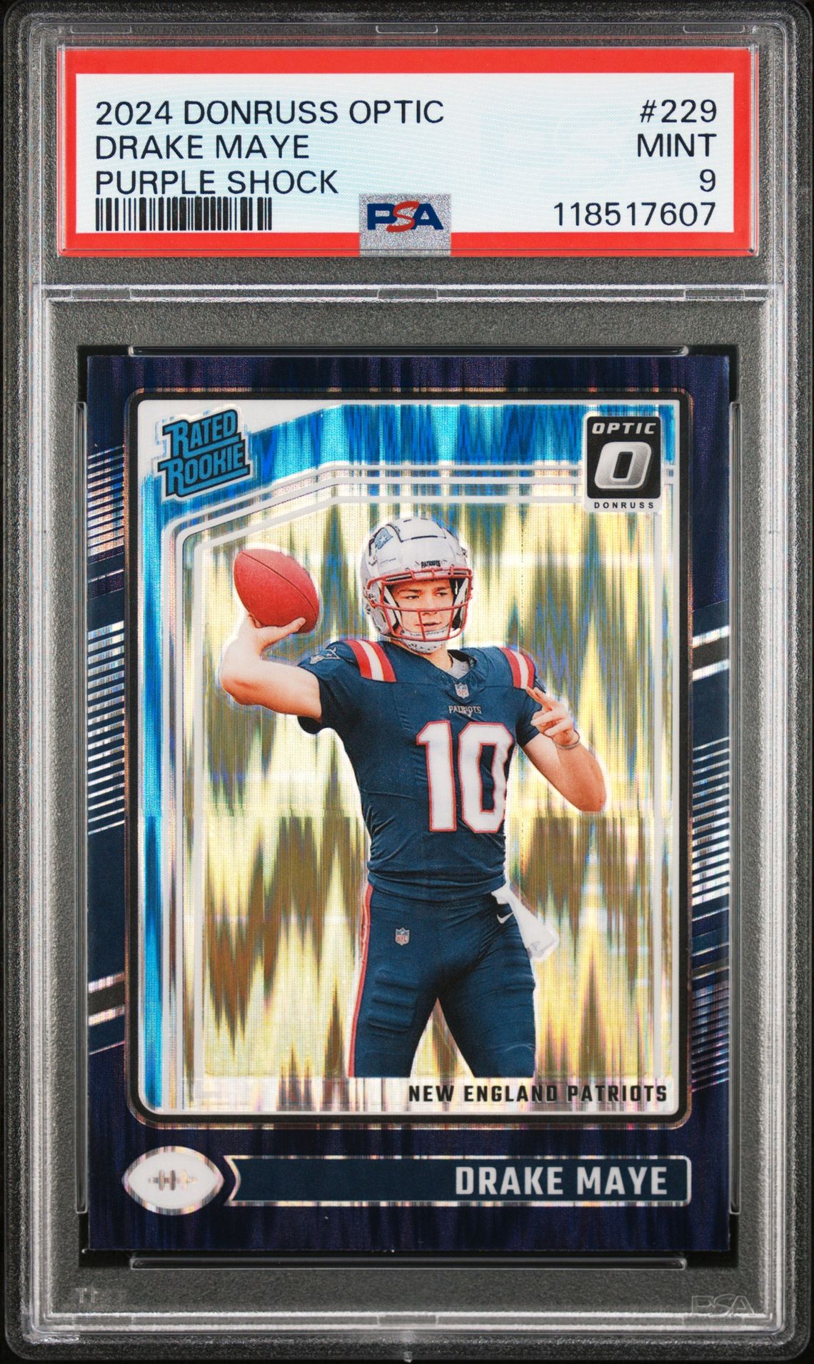 2024 Panini Donruss Optic Drake Maye #229 (Purple Shock) Mint 9 front