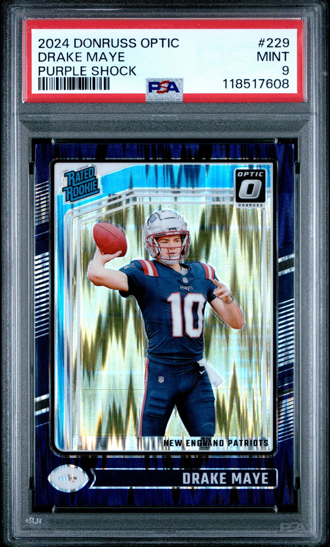 2024 Panini Donruss Optic Drake Maye #229 (Purple Shock) Mint 9 front