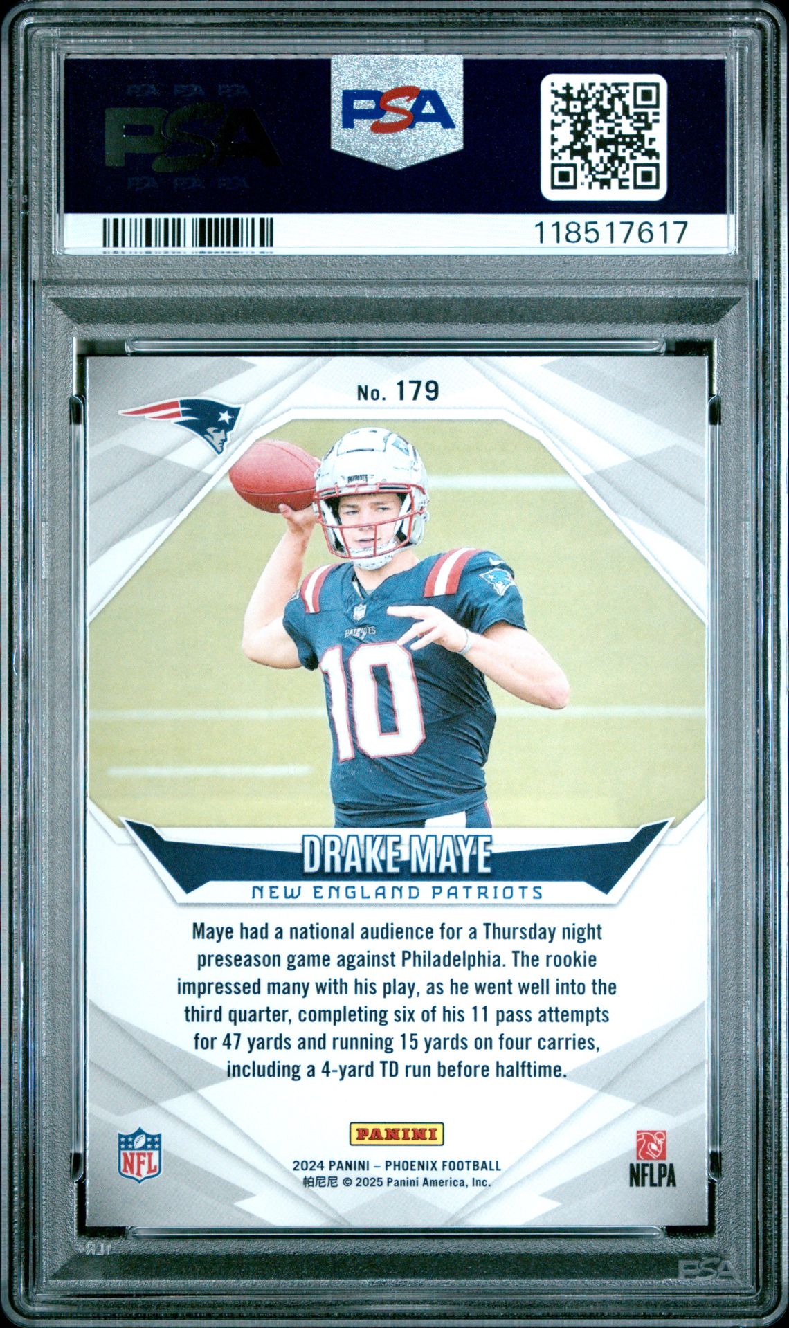 2024 Panini Phoenix Drake Maye #179 (Lazer) Mint 9 back