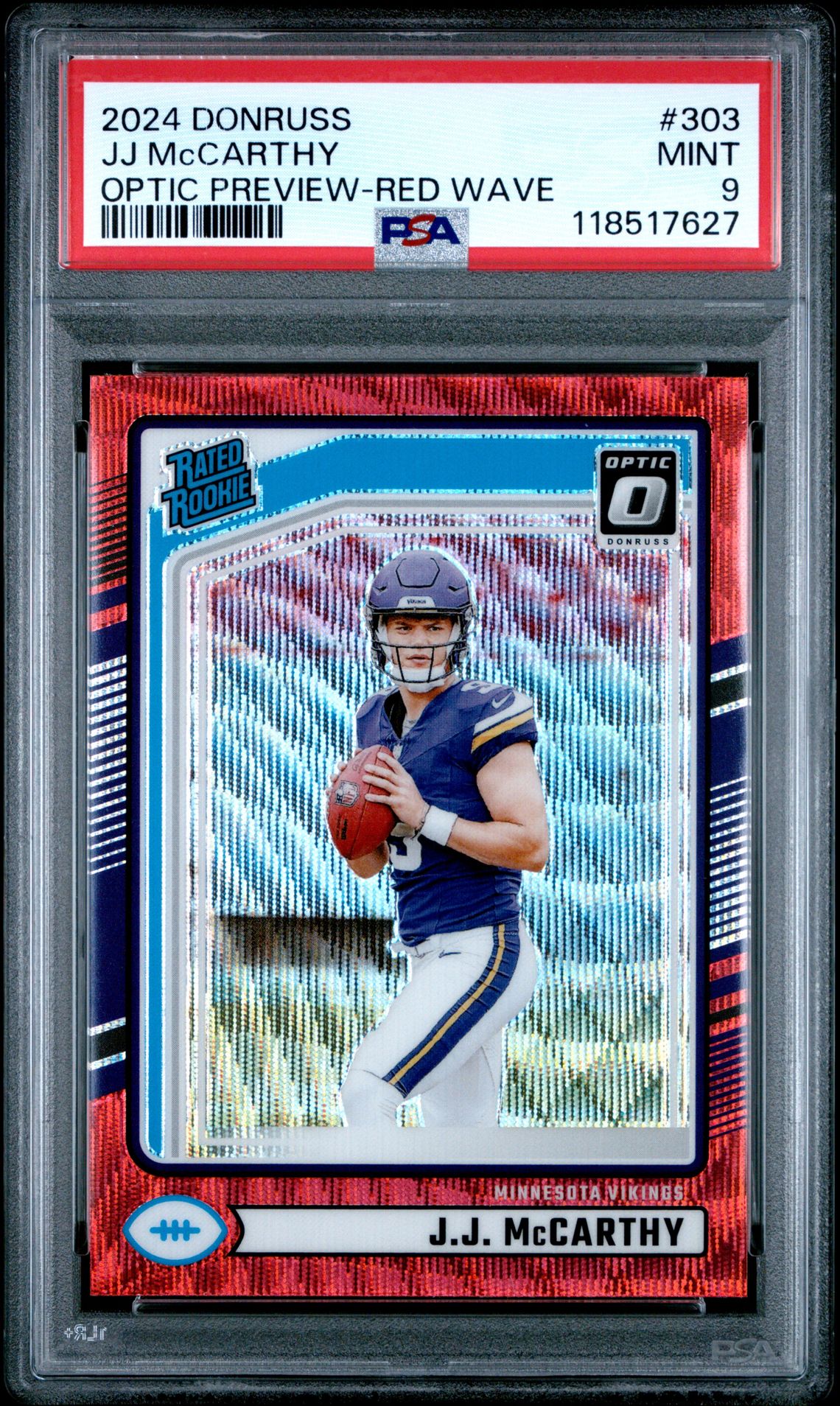2024 Panini Donruss Jj Mccarthy #303 (Optic Preview-Red Wave) Mint 9 front