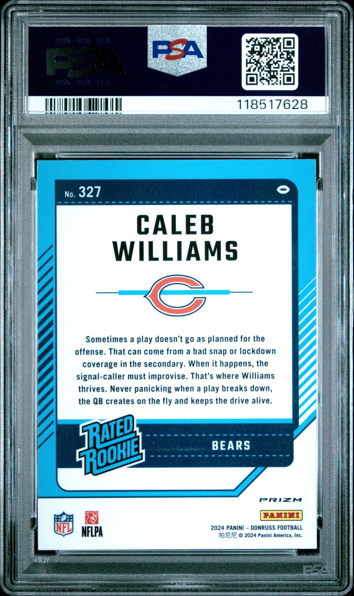 2024 Panini Donruss Caleb Williams #327 (Optic Preview-Red Wave) Gem Mt 10 back